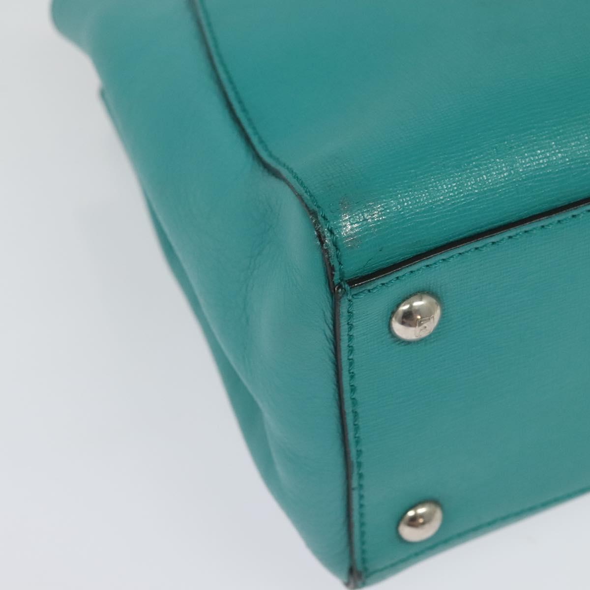 FENDI Petite To Jules Hand Bag Leather Silver Emerald Green Auth BA4473