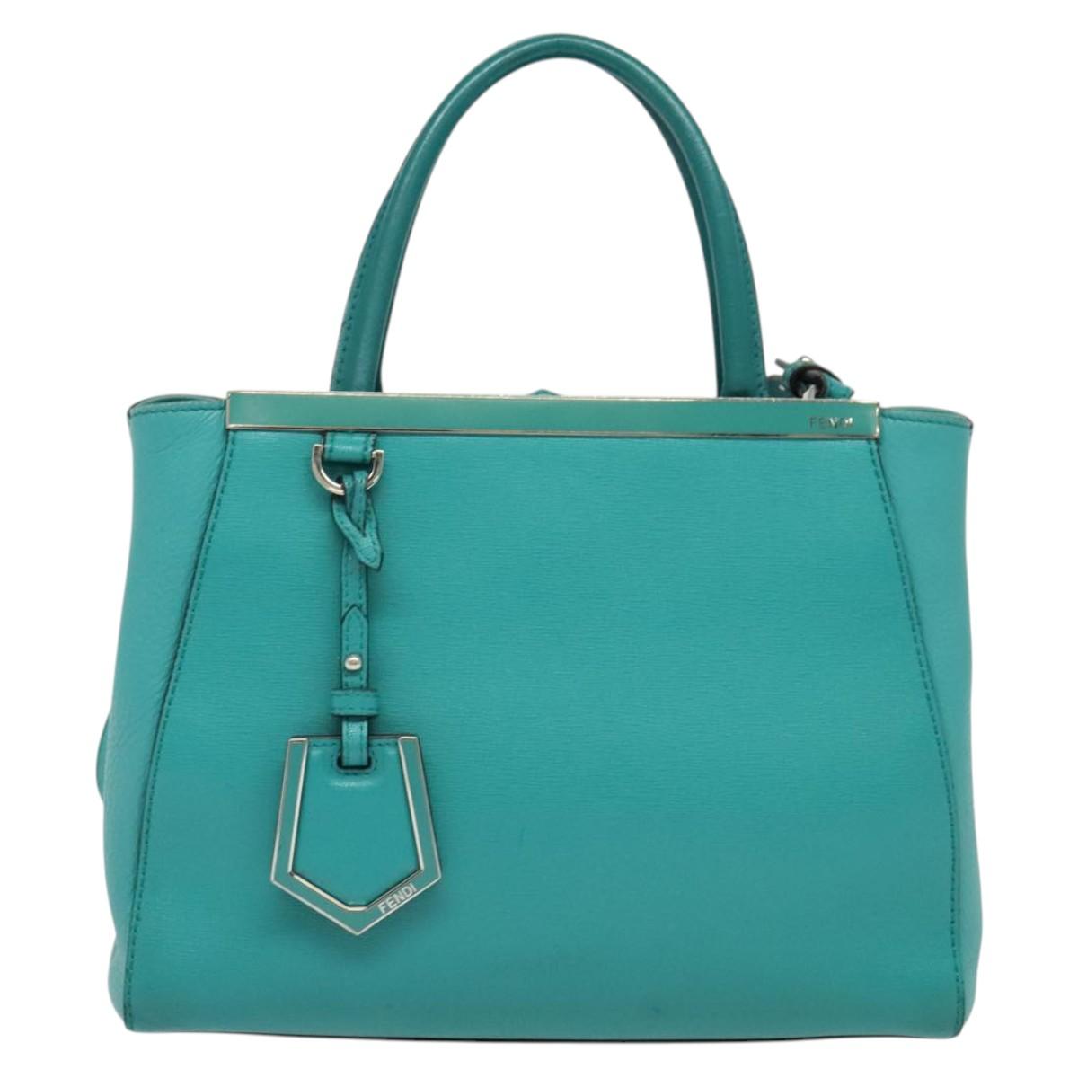 FENDI Petite To Jules Hand Bag Leather Silver Emerald Green Auth BA4473
