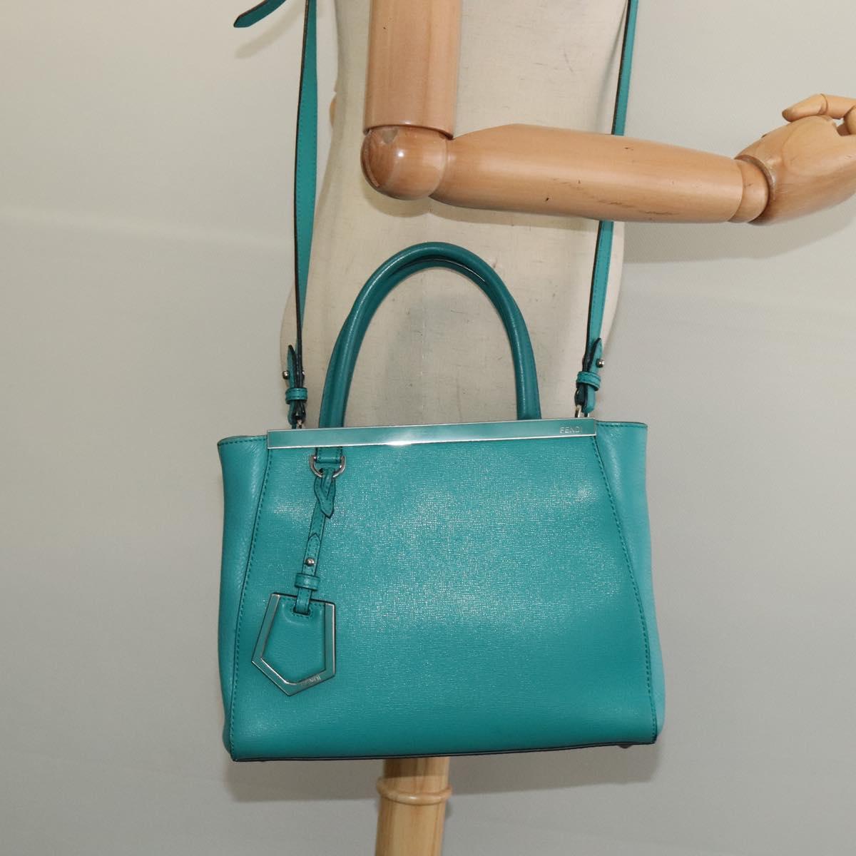 FENDI Petite To Jules Hand Bag Leather Silver Emerald Green Auth BA4473