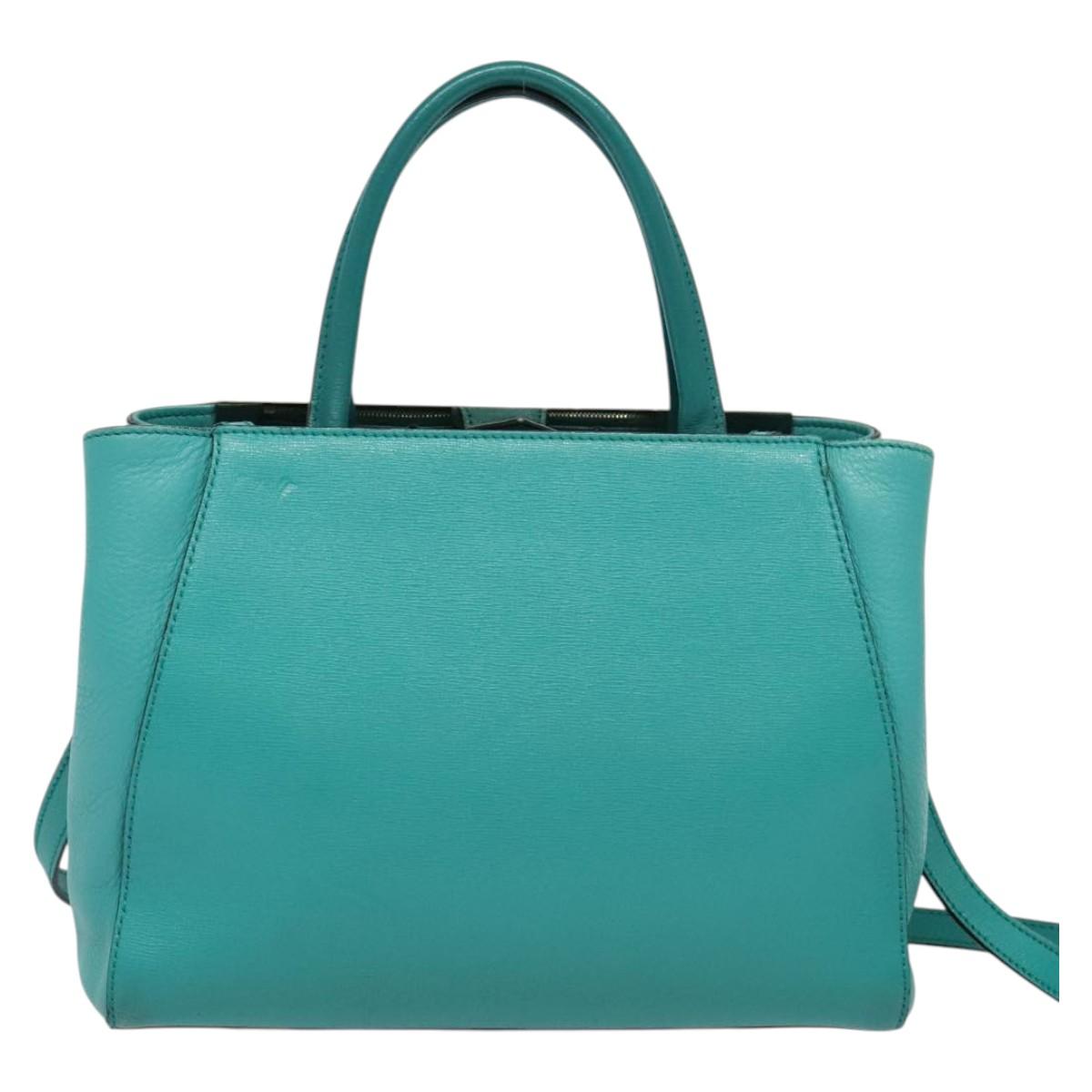 FENDI Petite To Jules Hand Bag Leather Silver Emerald Green Auth BA4473