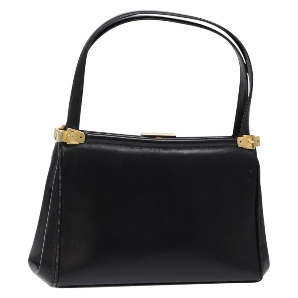 GUCCI Shoulder Bag Leather Vintage Black Gold Auth BA4474