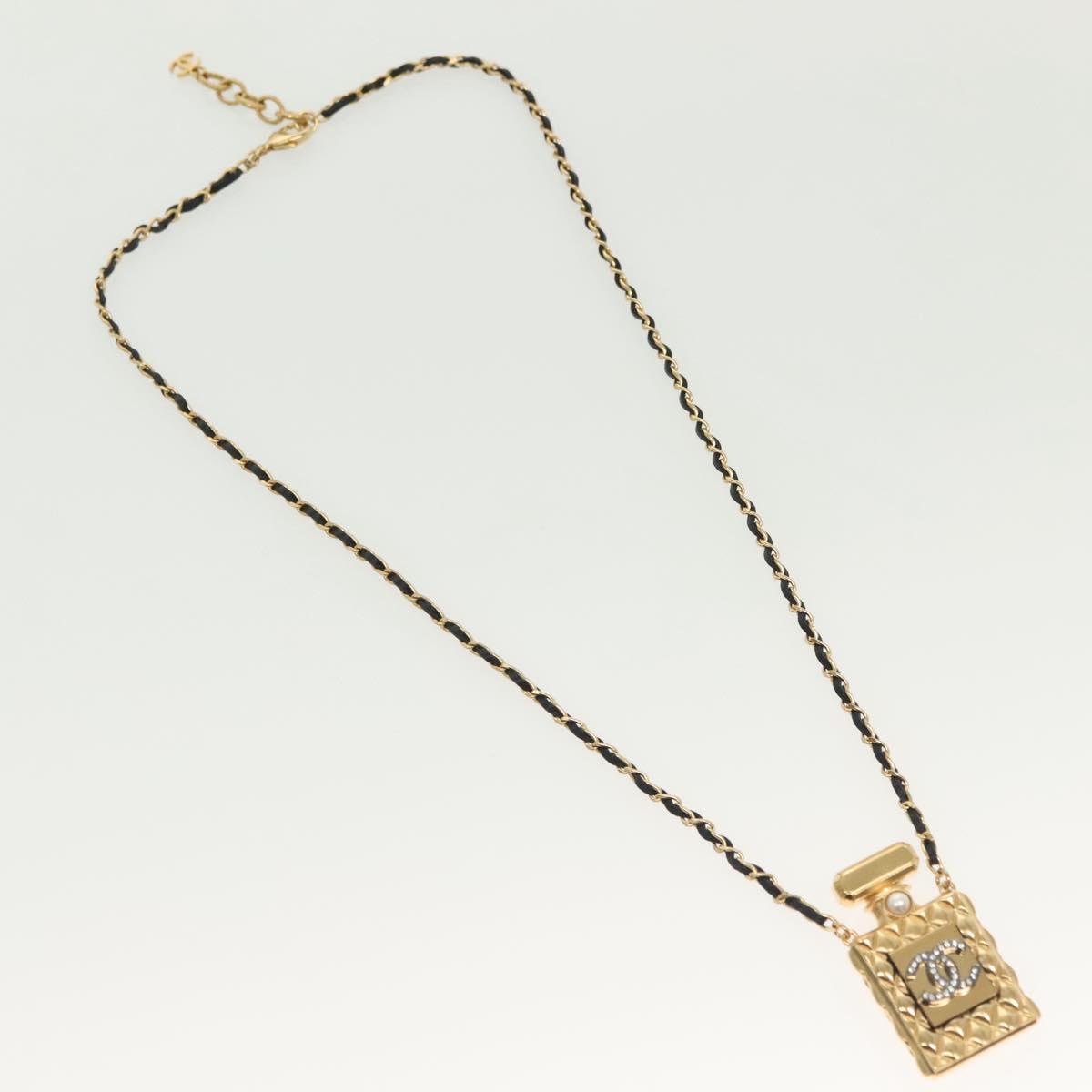 CHANEL COCO Mark Perfume Necklace metal Gold CC Auth BA4482