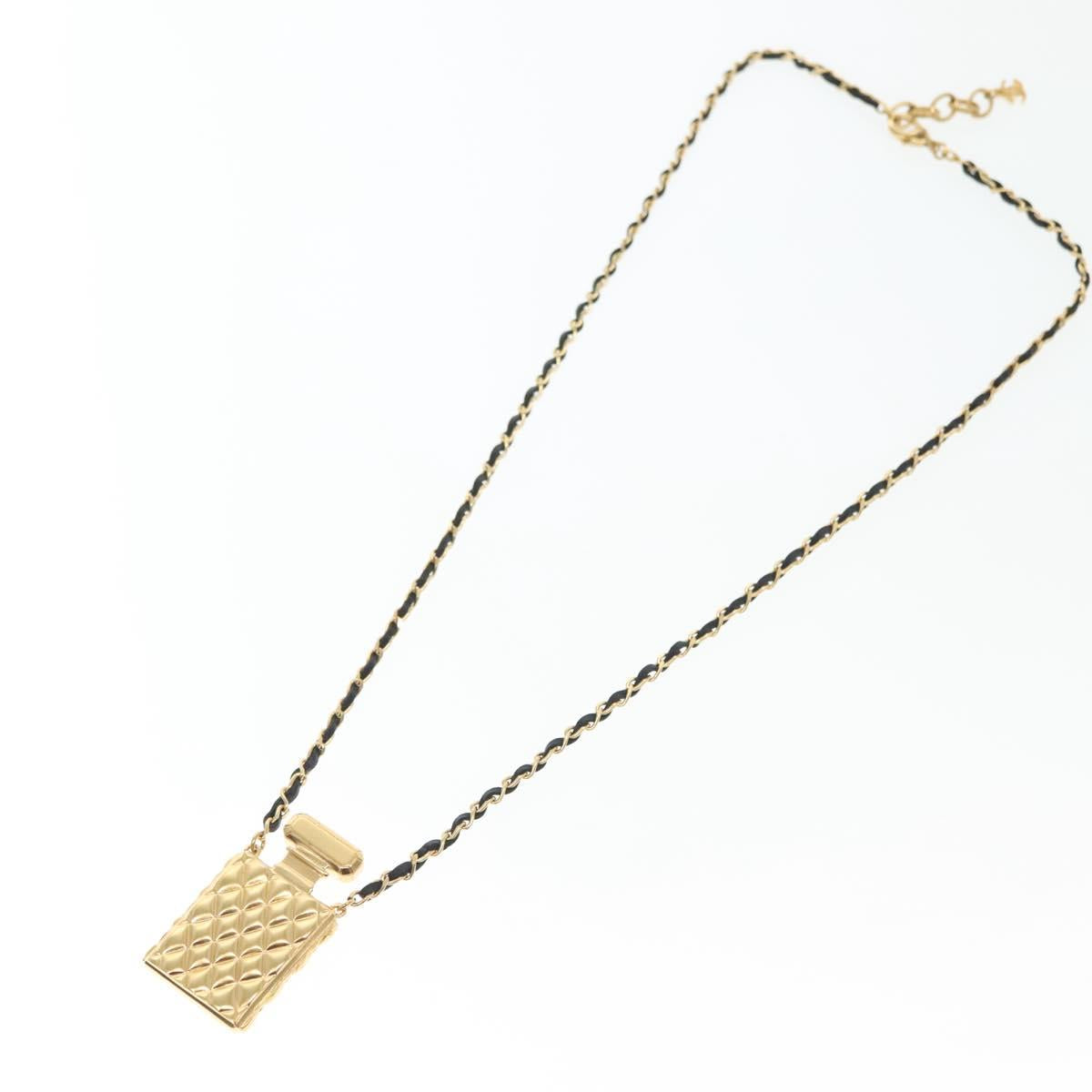 CHANEL COCO Mark Perfume Necklace metal Gold CC Auth BA4482