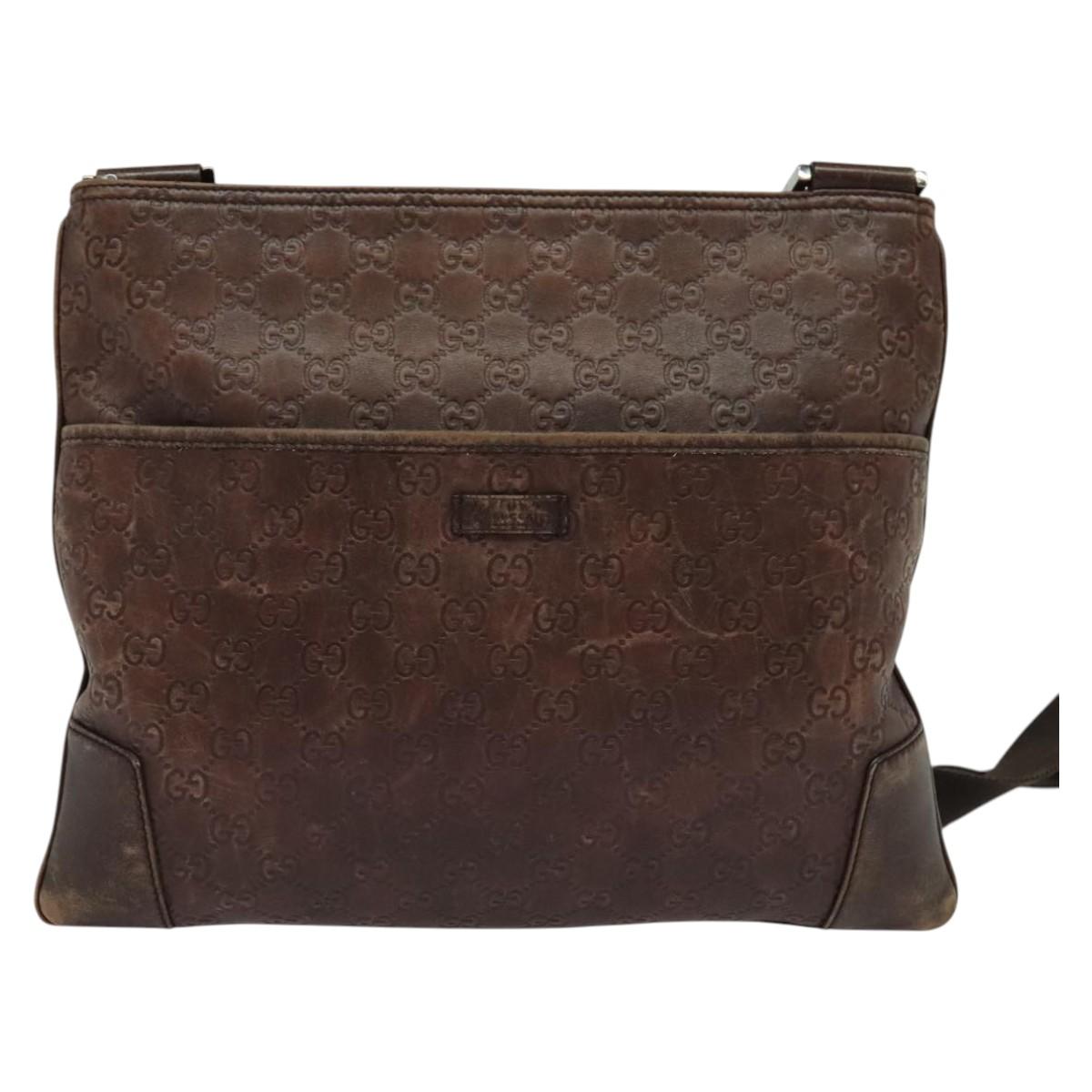 GUCCI GG Canvas Guccissima Shoulder Bag Leather Brown Silver 162914 Auth BA4492