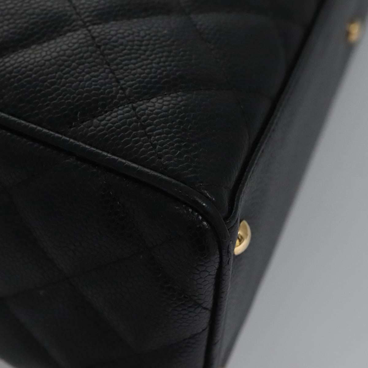 CHANEL Matelasse Hand Bag Caviar Skin Black Gold CC Auth BA451A