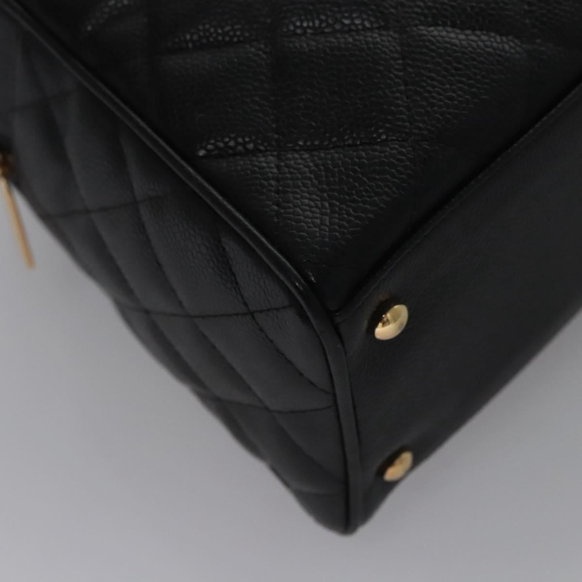 CHANEL Matelasse Hand Bag Caviar Skin Black Gold CC Auth BA451A