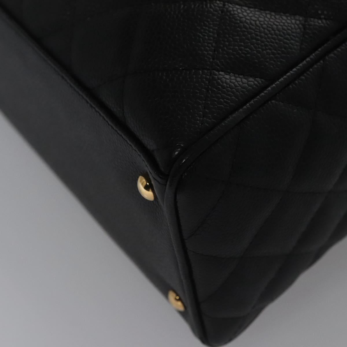 CHANEL Matelasse Hand Bag Caviar Skin Black Gold CC Auth BA451SAM