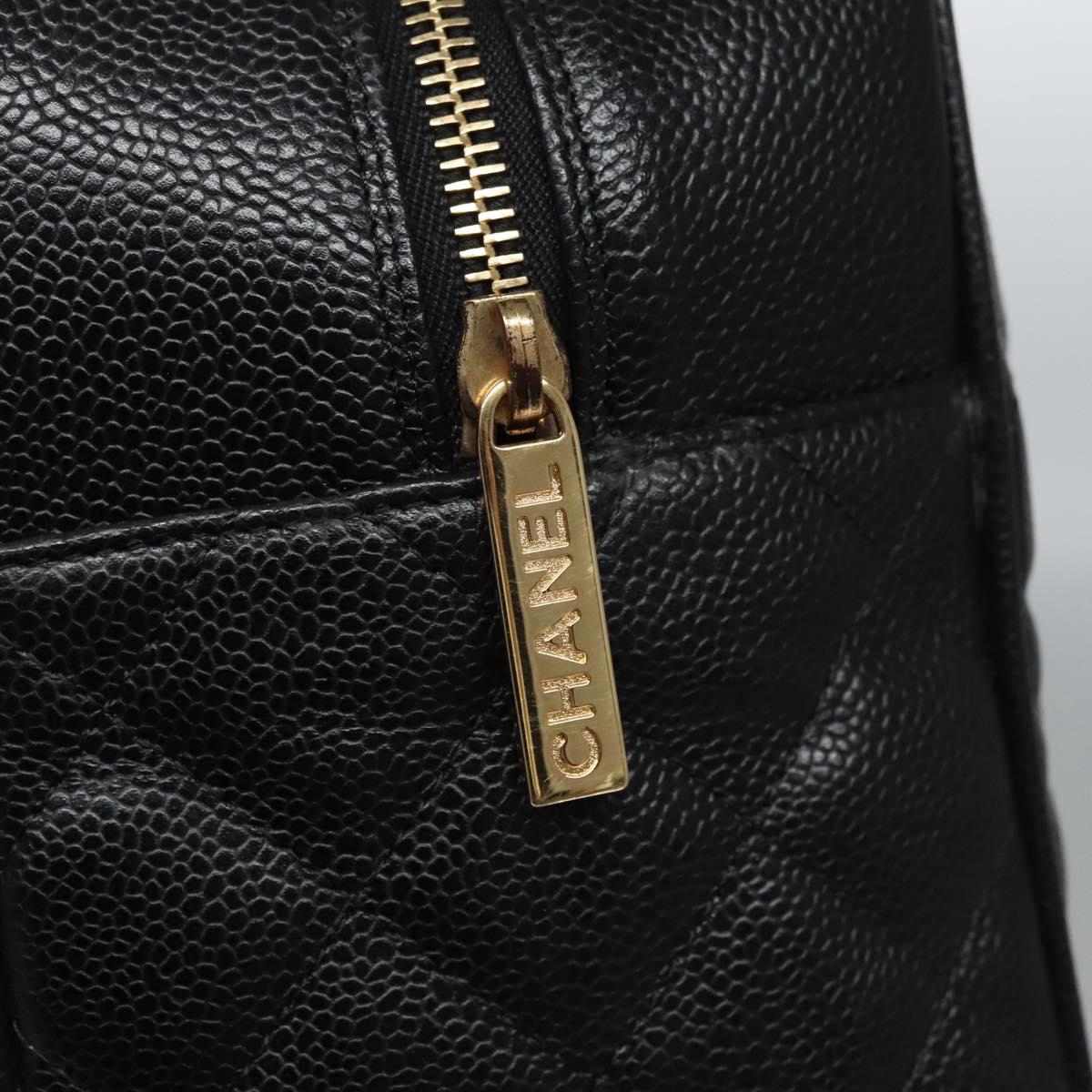 CHANEL Matelasse Hand Bag Caviar Skin Black Gold CC Auth BA451SAM