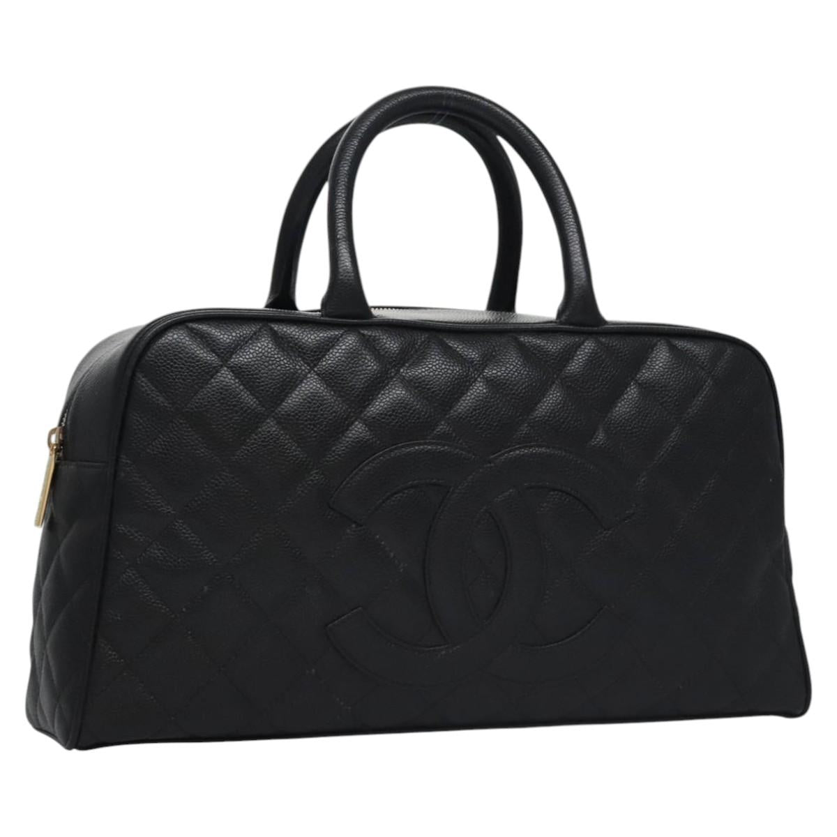 CHANEL Matelasse Hand Bag Caviar Skin Black Gold CC Auth BA451SAM