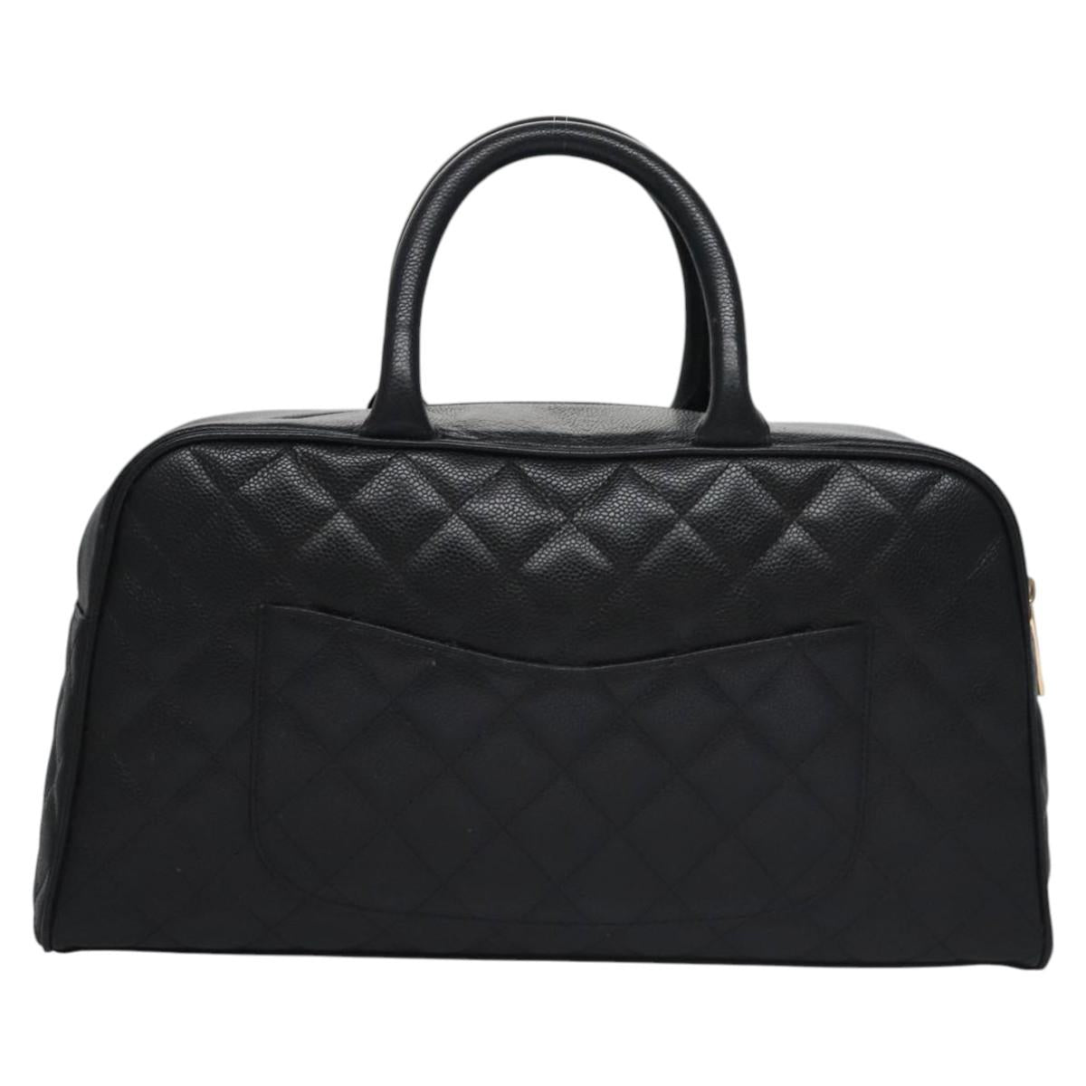 CHANEL Matelasse Hand Bag Caviar Skin Black Gold CC Auth BA451SAM