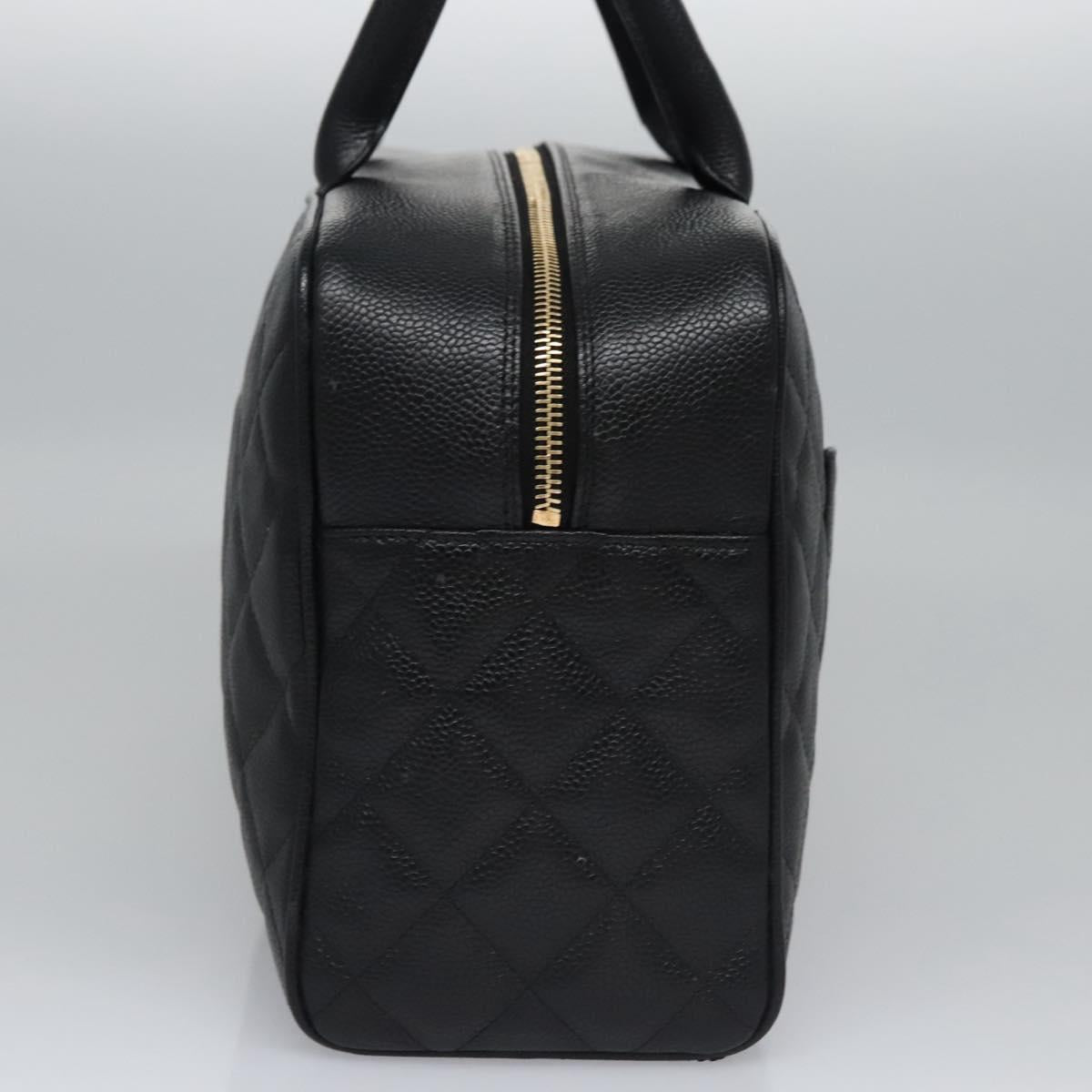 CHANEL Matelasse Hand Bag Caviar Skin Black Gold CC Auth BA451A
