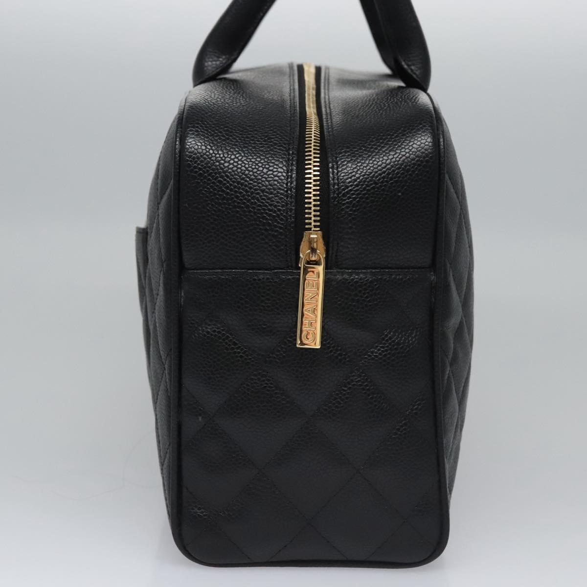 CHANEL Matelasse Hand Bag Caviar Skin Black Gold CC Auth BA451SAM