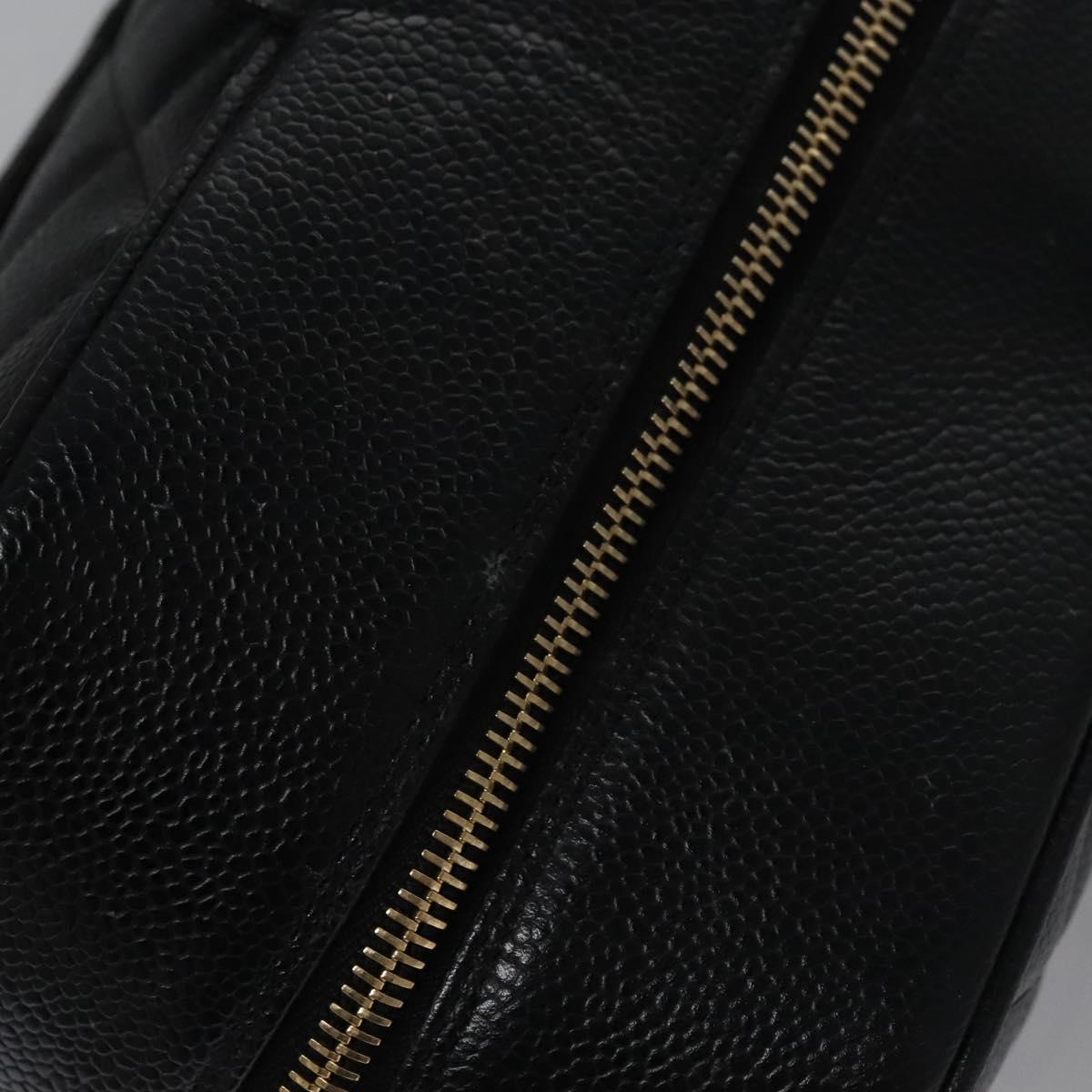 CHANEL Matelasse Hand Bag Caviar Skin Black Gold CC Auth BA451A