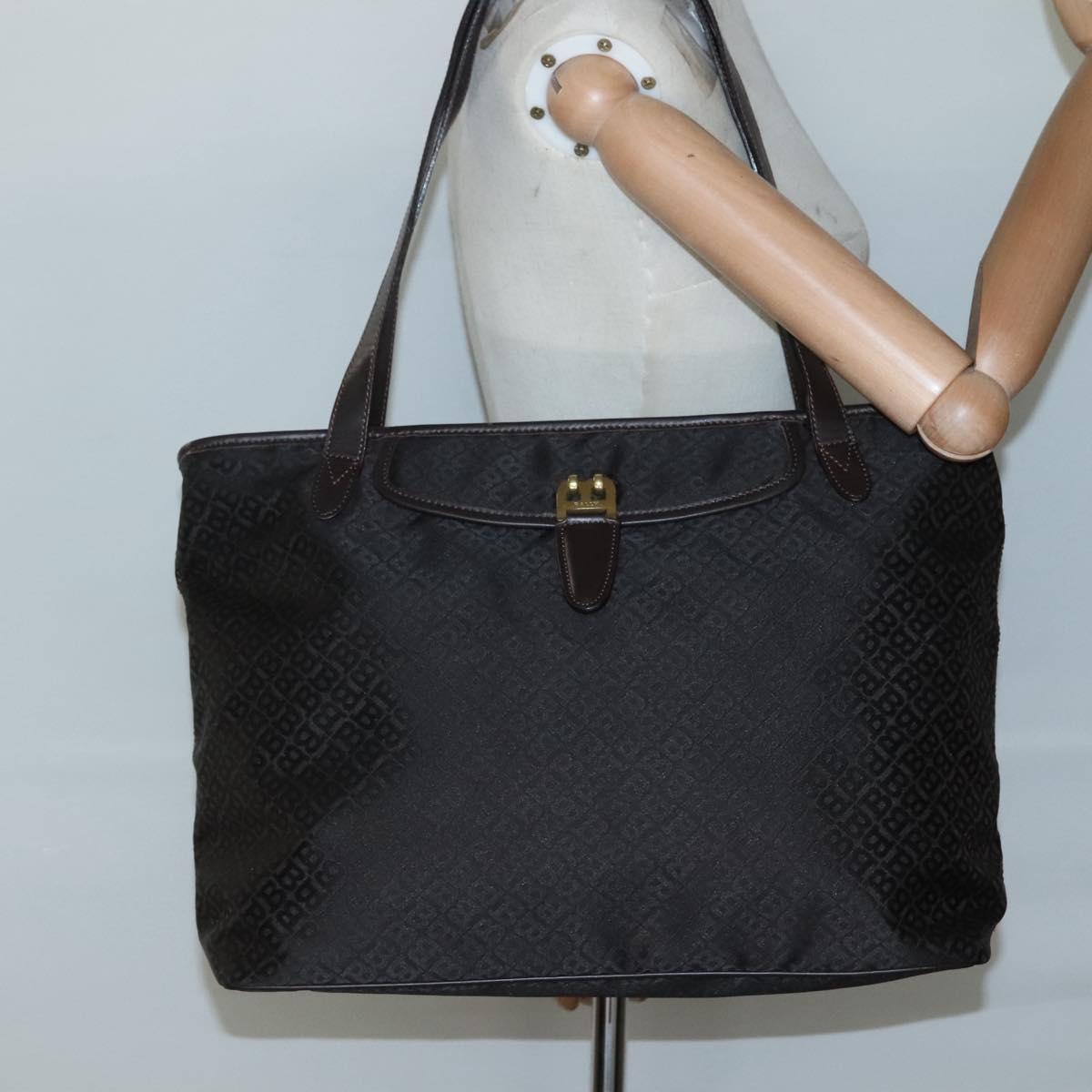BALLY Tote Bag Nylon Brown Gold Auth BA4527