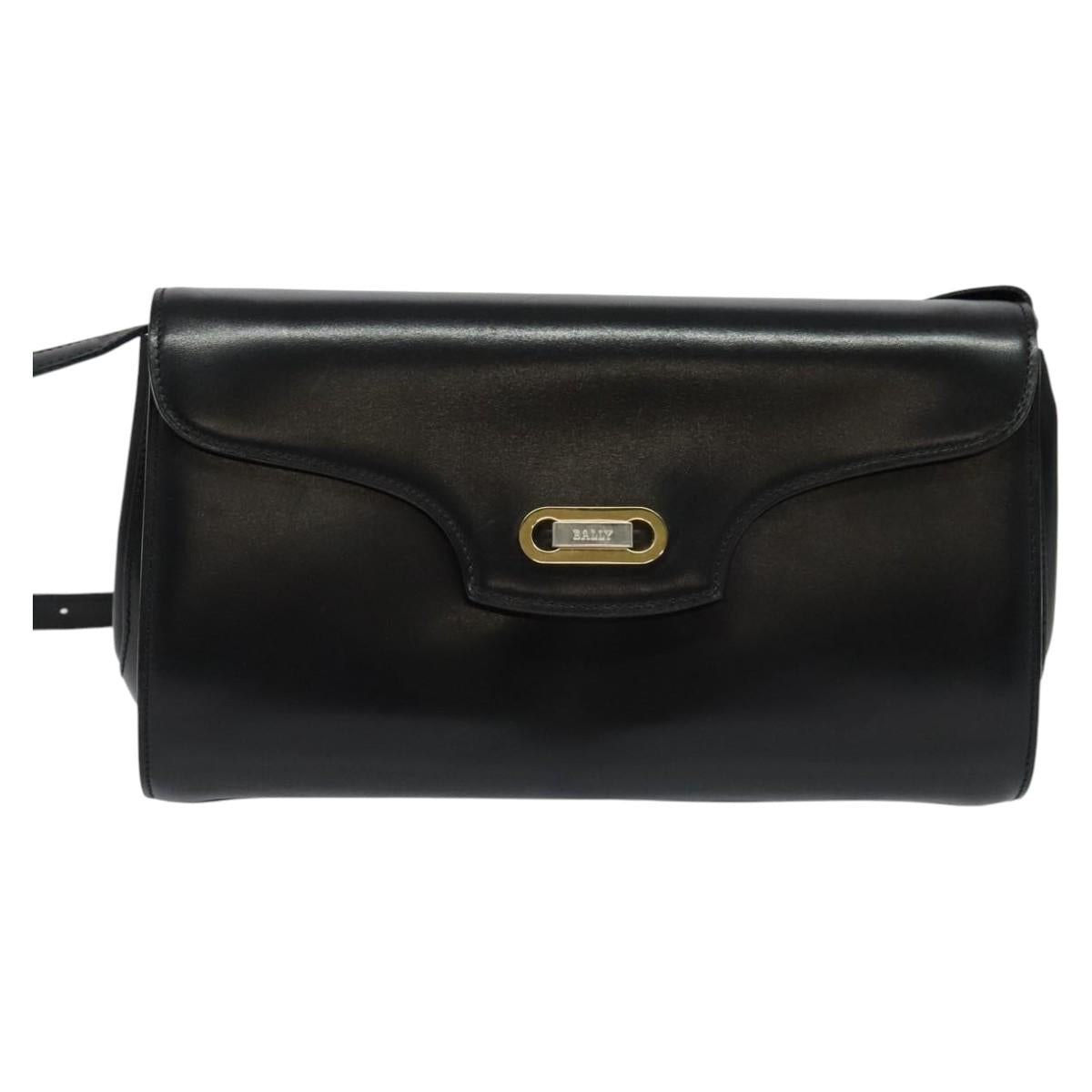 BALLY Shoulder Bag Leather Black Gold Auth BA4529