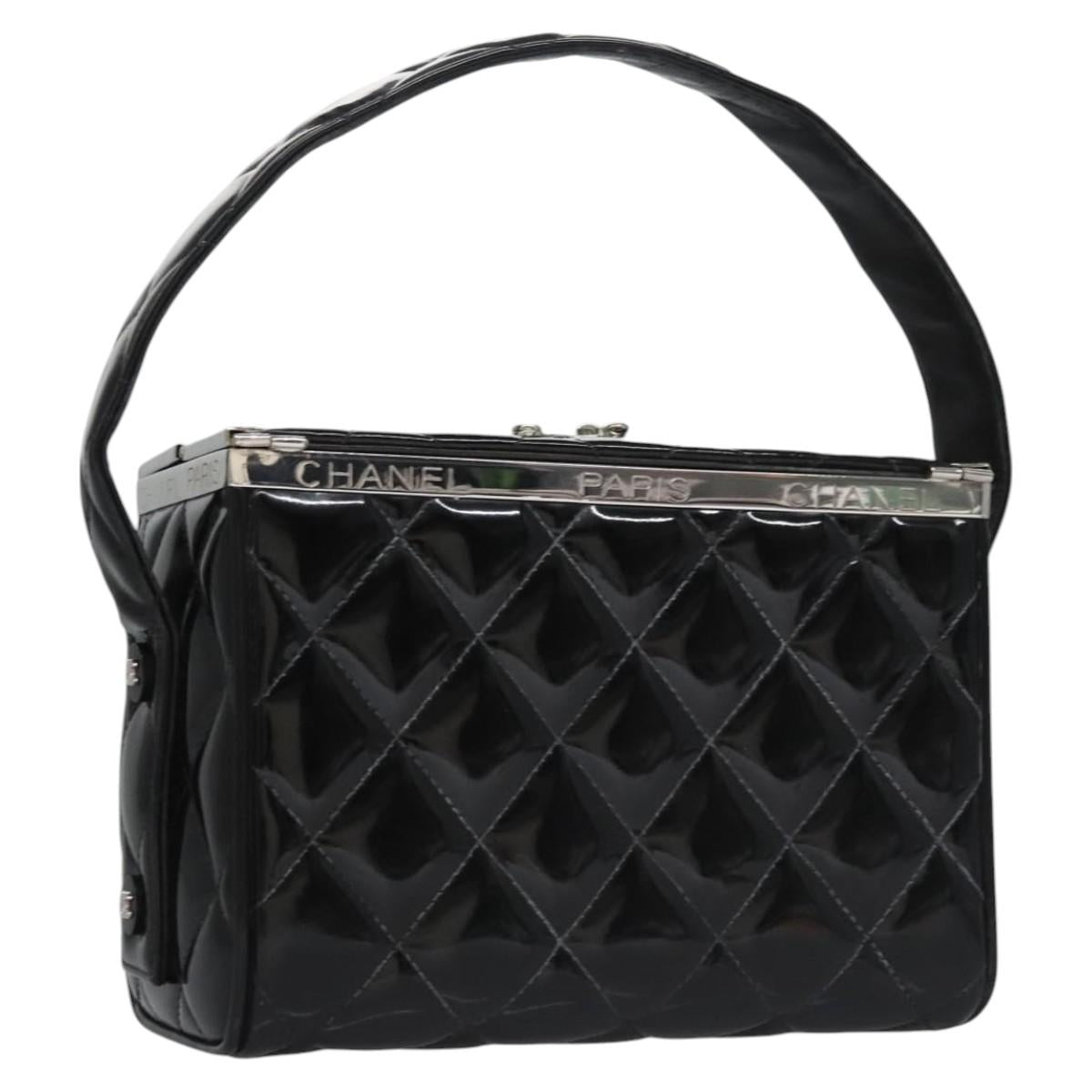 CHANEL Matelasse Hand Bag Patent leather Black CC Auth BA452AV