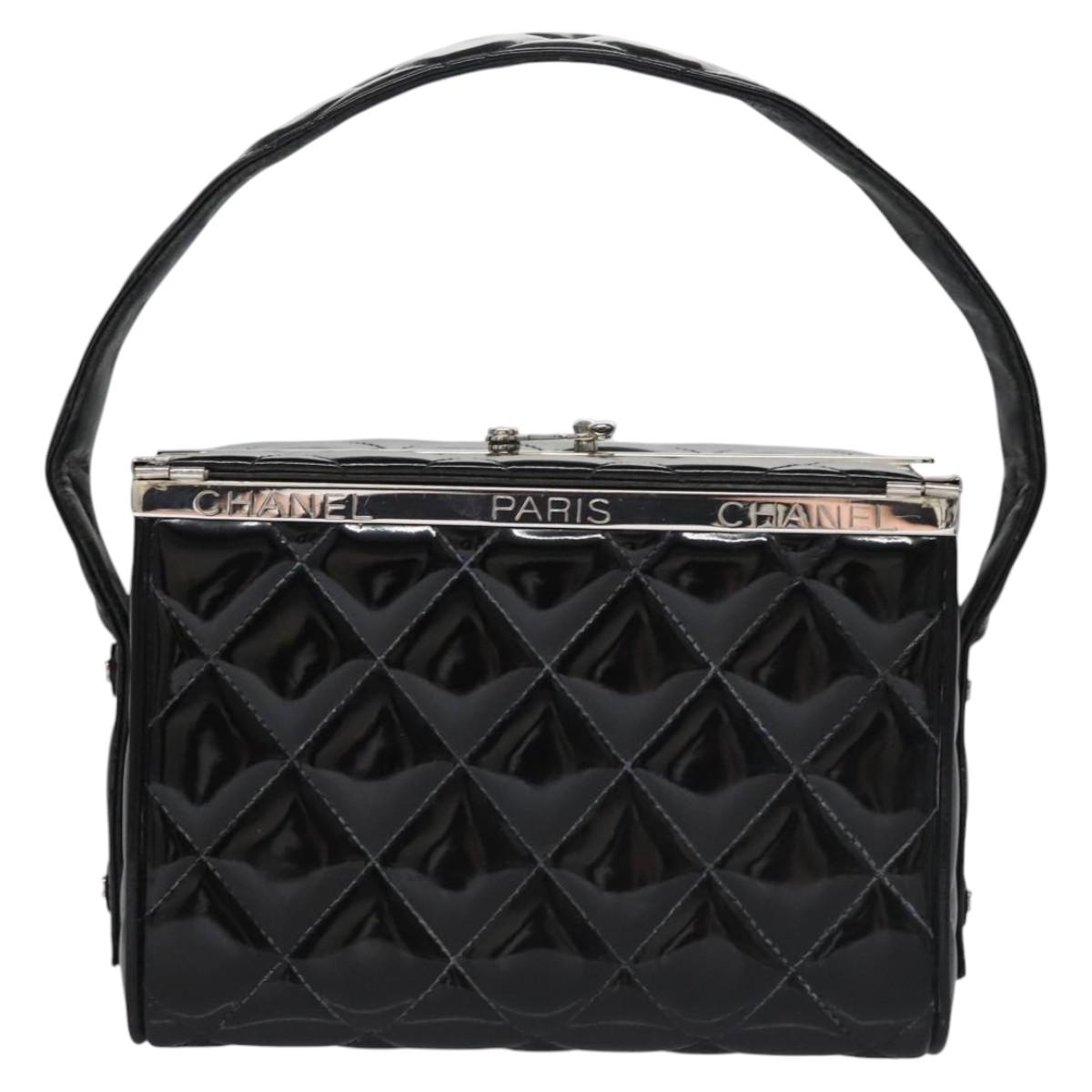 CHANEL Matelasse Hand Bag Patent leather Black CC Auth BA452AV