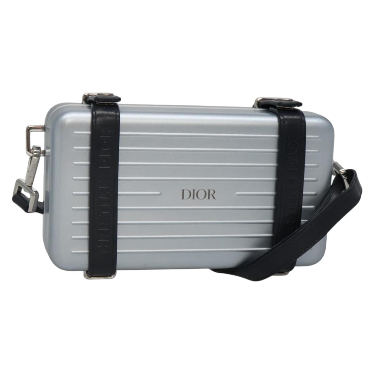 Christian Dior × RIMOWA Personal Clutch Aluminum Alloy Light Blue Auth BA4539