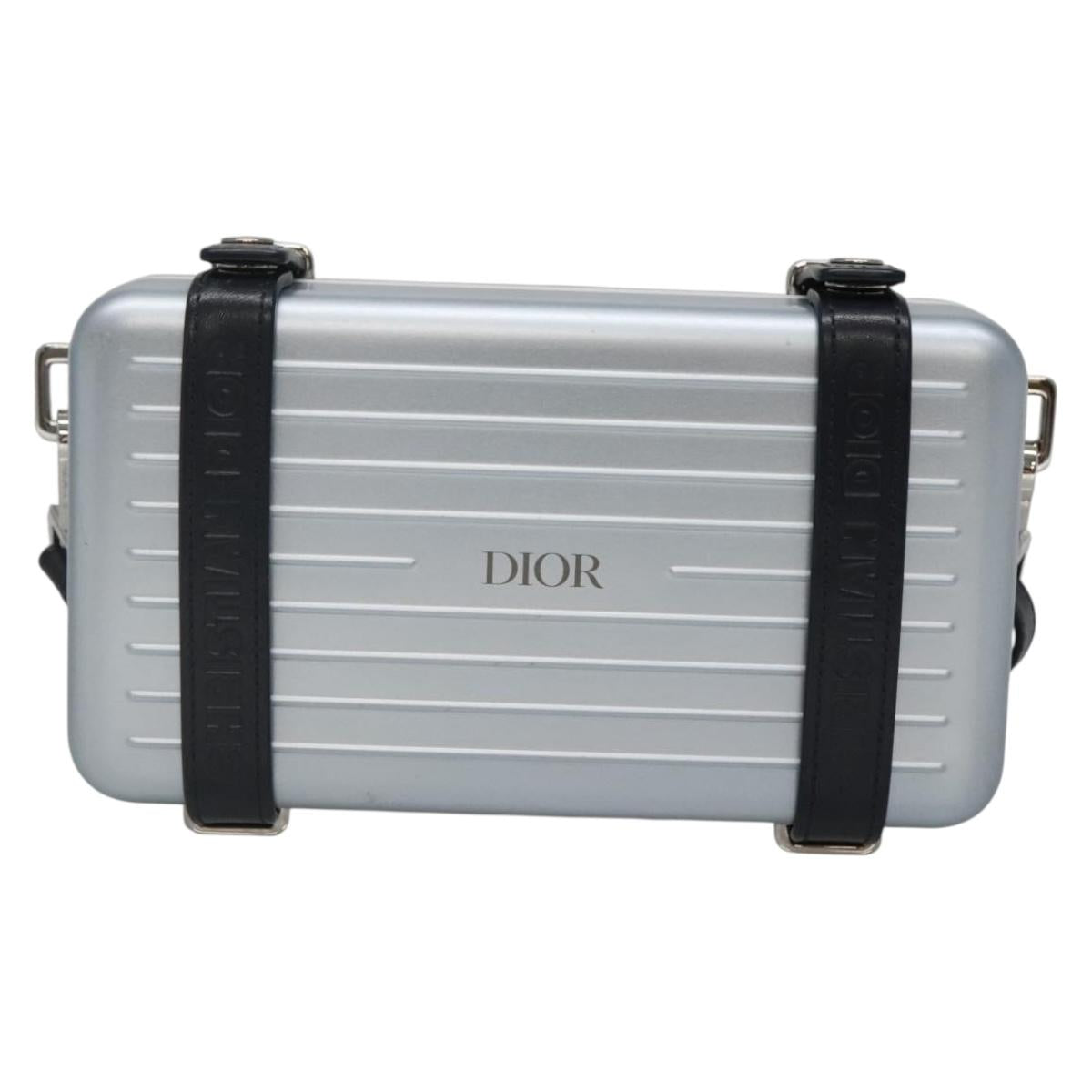 Christian Dior × RIMOWA Personal Clutch Aluminum Alloy Light Blue Auth BA4539