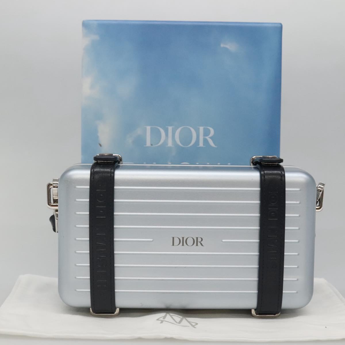 Christian Dior × RIMOWA Personal Clutch Aluminum Alloy Light Blue Auth BA4539