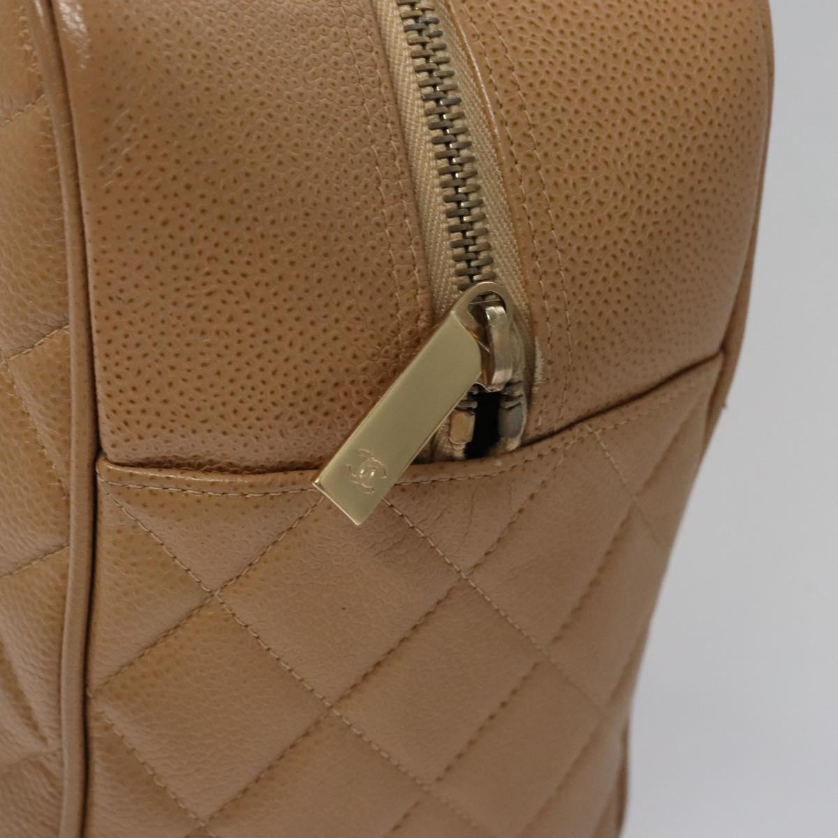 CHANEL Matelasse Hand Bag Caviar Skin Beige Gold CC Auth BA453A