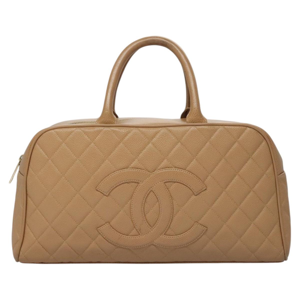 CHANEL Matelasse Hand Bag Caviar Skin Beige Gold CC Auth BA453A