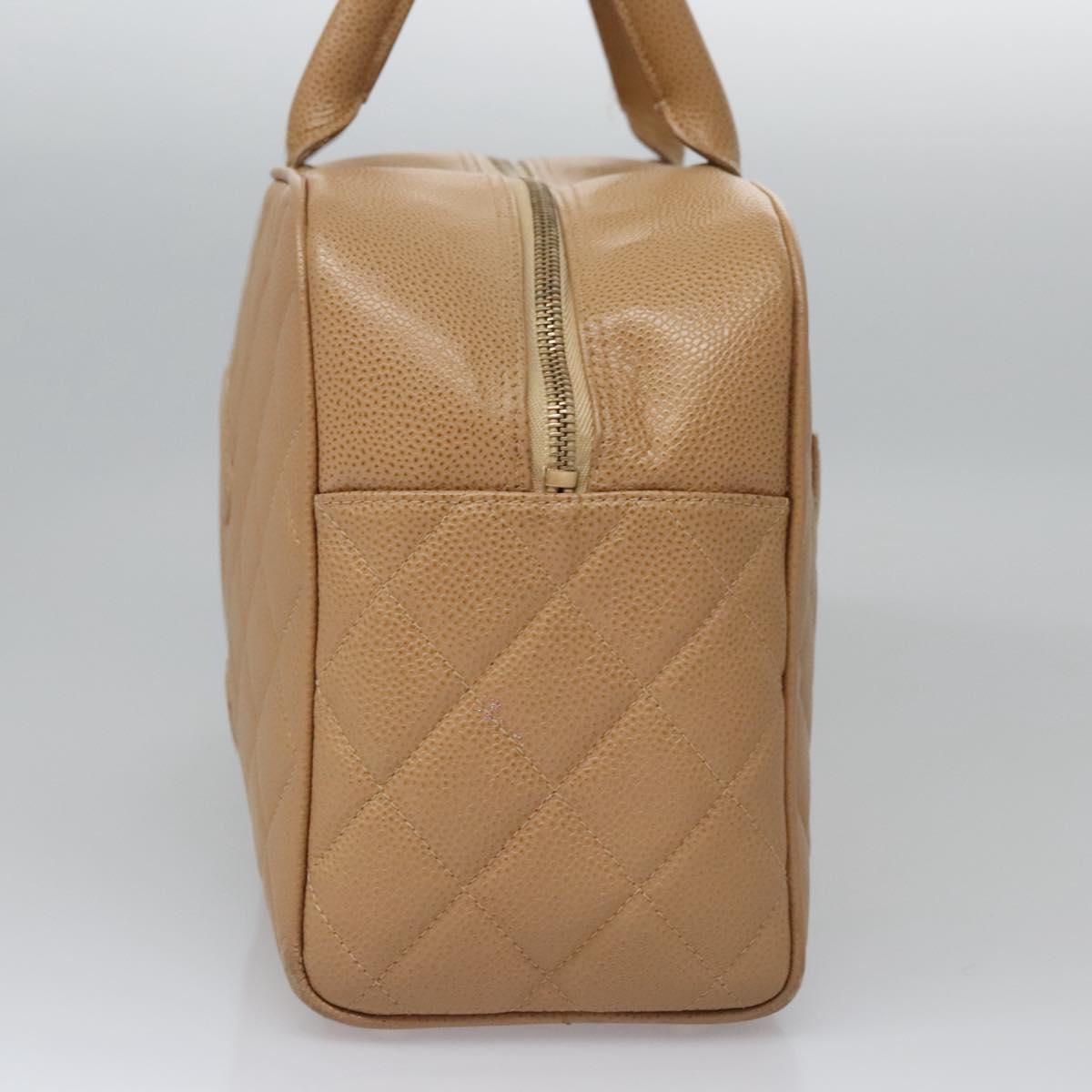 CHANEL Matelasse Hand Bag Caviar Skin Beige Gold CC Auth BA453A