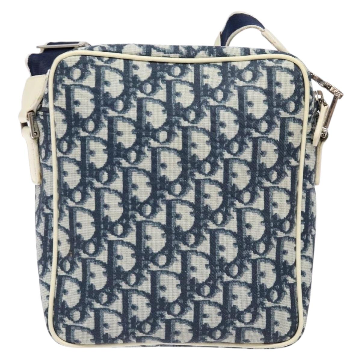 Christian Dior Trotter Canvas Shoulder Bag PVC Navy Silver Auth BA4540