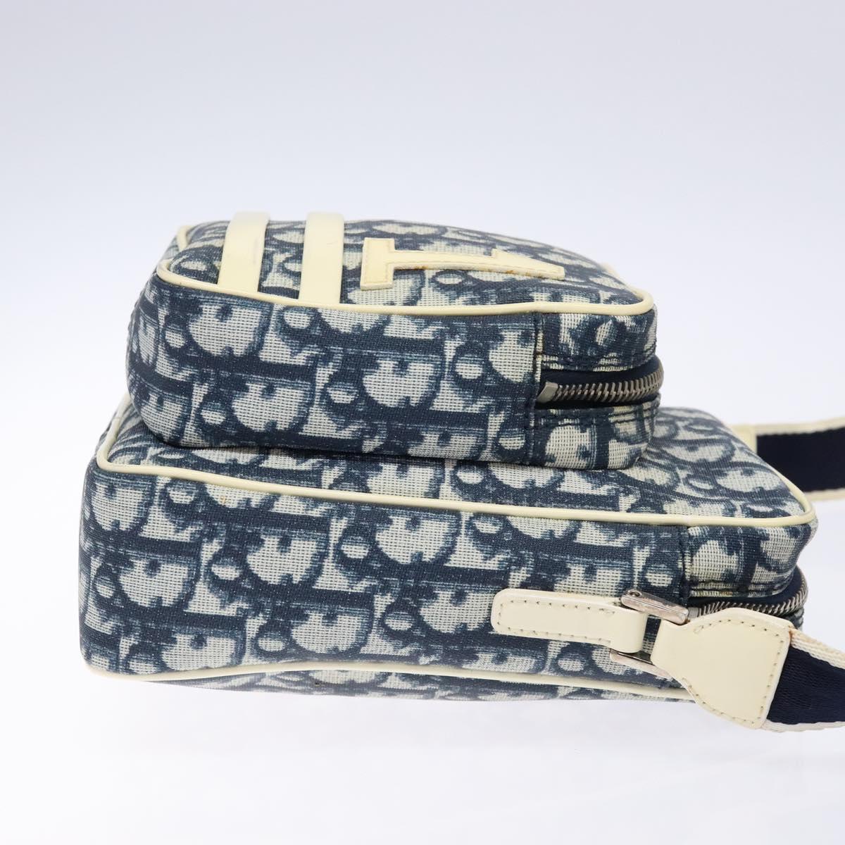 Christian Dior Trotter Canvas Shoulder Bag PVC Navy Silver Auth BA4540