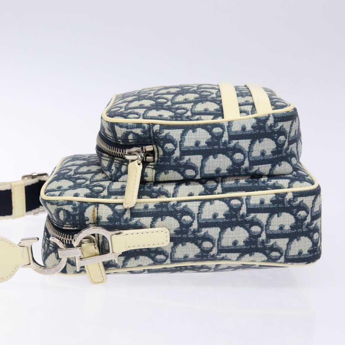 Christian Dior Trotter Canvas Shoulder Bag PVC Navy Silver Auth BA4540