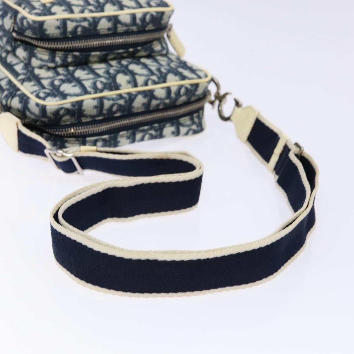 Christian Dior Trotter Canvas Shoulder Bag PVC Navy Silver Auth BA4540