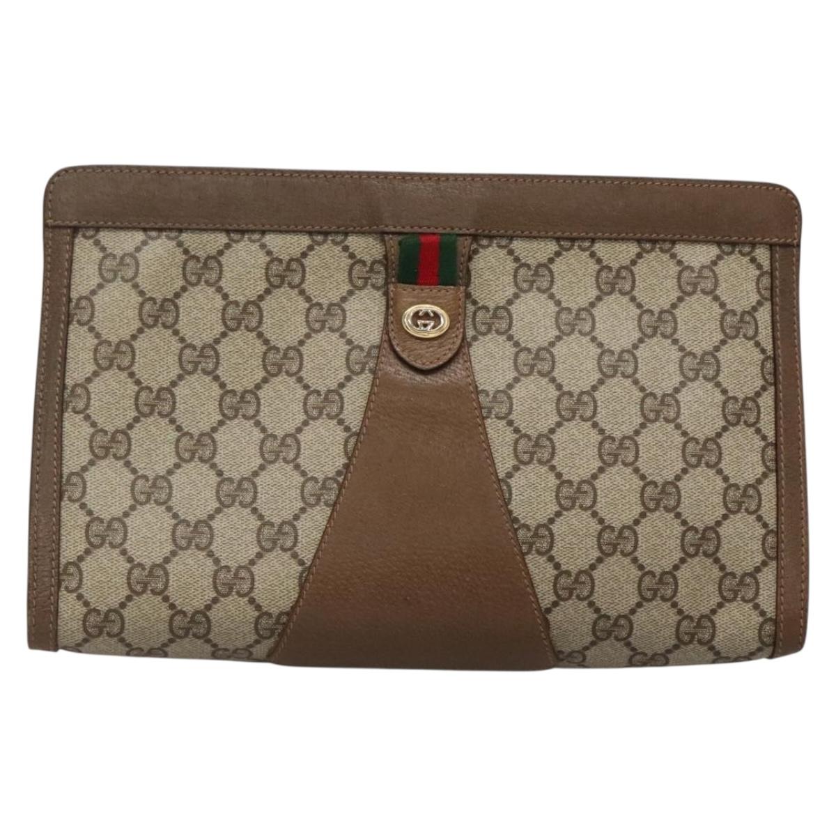 GUCCI GG Supreme Web Sherry Line Clutch Bag PVC Beige Gold 89 01 033 Auth BA4582