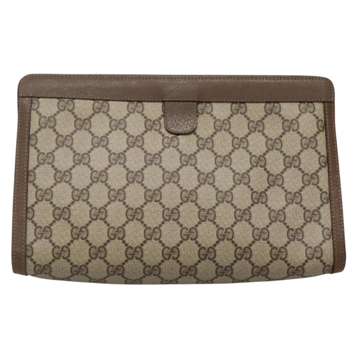 GUCCI GG Supreme Web Sherry Line Clutch Bag PVC Beige Gold 89 01 033 Auth BA4582