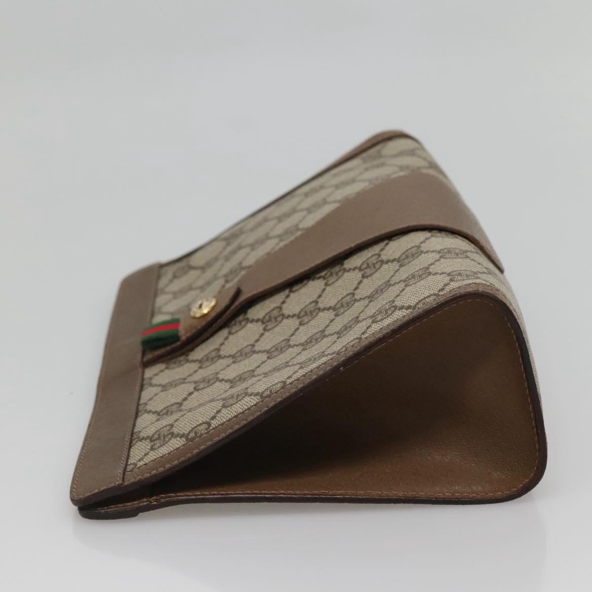 GUCCI GG Supreme Web Sherry Line Clutch Bag PVC Beige Gold 89 01 033 Auth BA4582
