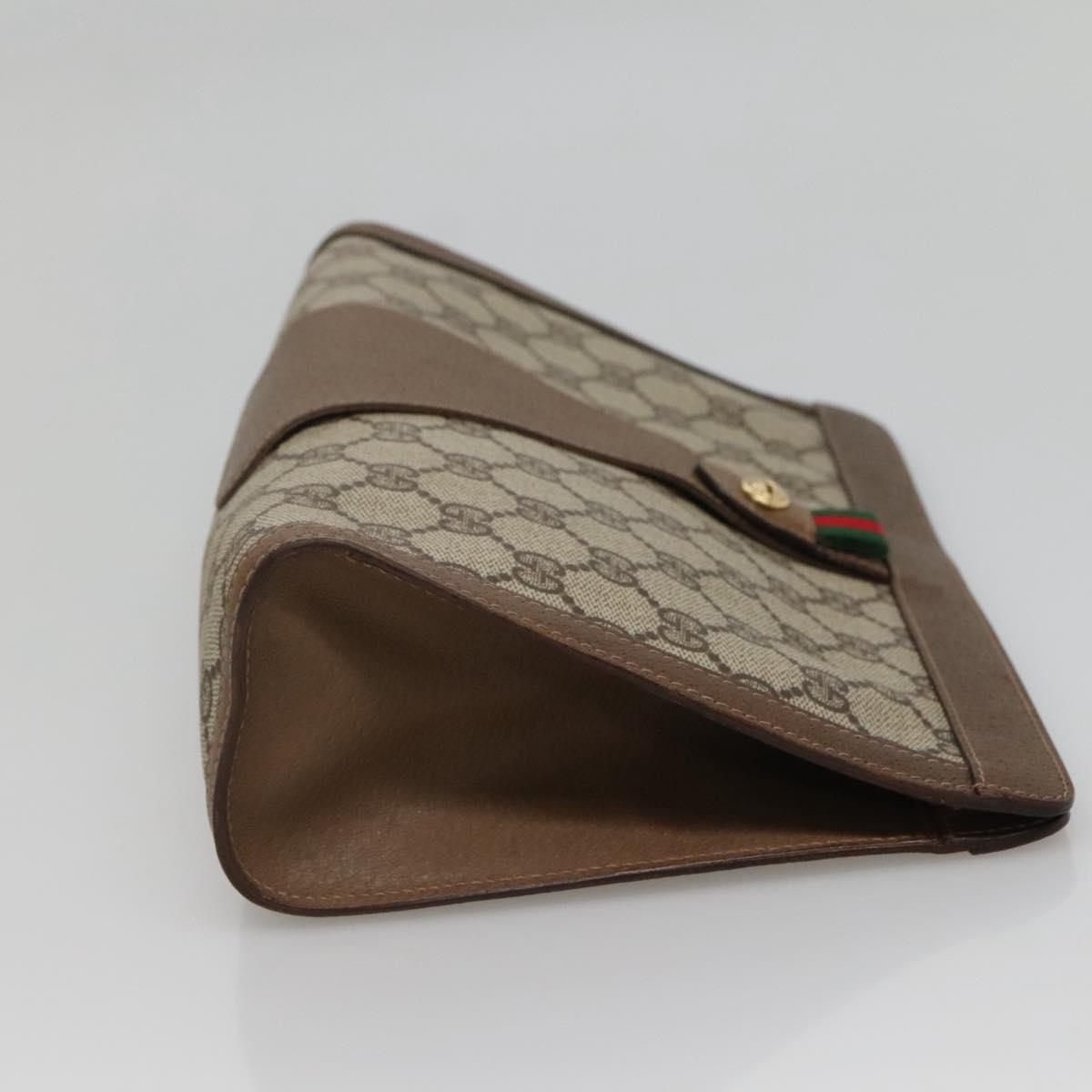 GUCCI GG Supreme Web Sherry Line Clutch Bag PVC Beige Gold 89 01 033 Auth BA4582