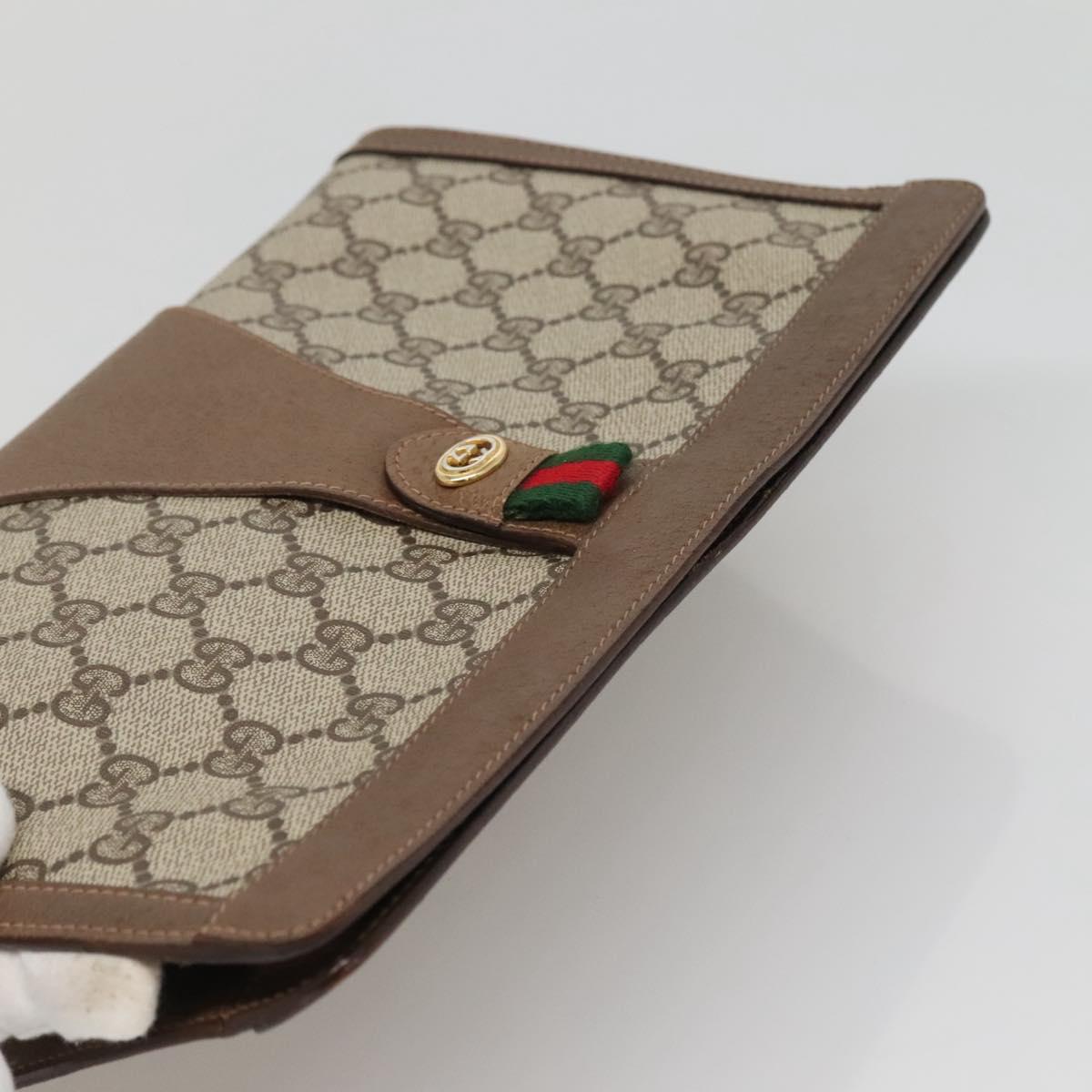 GUCCI GG Supreme Web Sherry Line Clutch Bag PVC Beige Gold 89 01 033 Auth BA4582