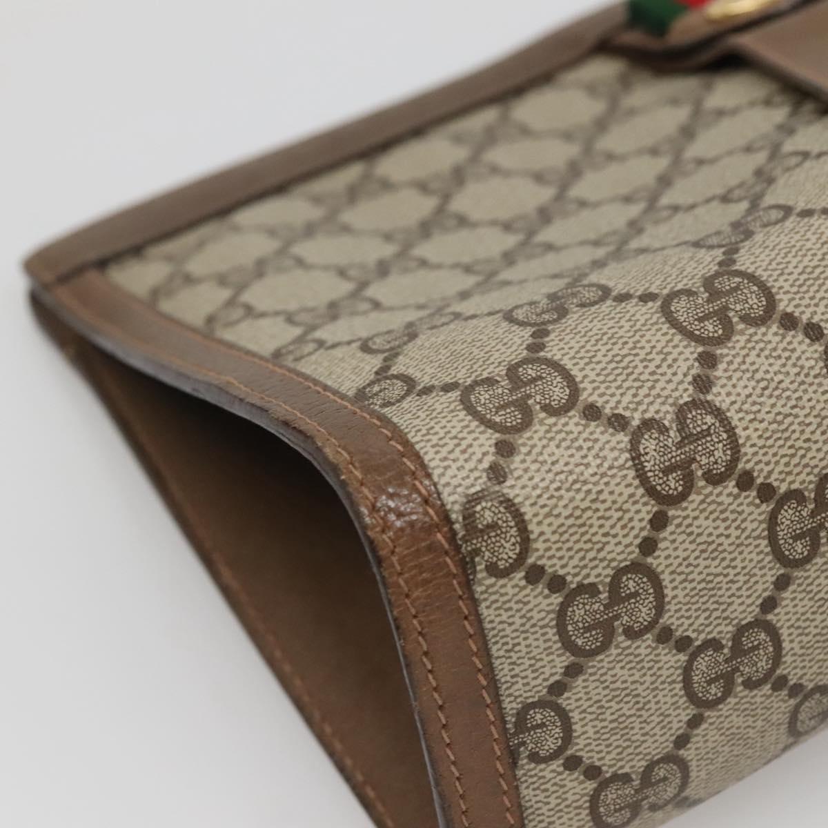 GUCCI GG Supreme Web Sherry Line Clutch Bag PVC Beige Gold 89 01 033 Auth BA4582