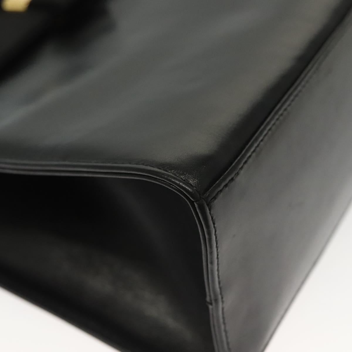 Salvatore Ferragamo Vala Hand Bag Leather Black Gold Auth BA4594