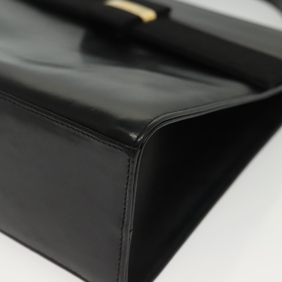 Salvatore Ferragamo Vala Hand Bag Leather Black Gold Auth BA4594