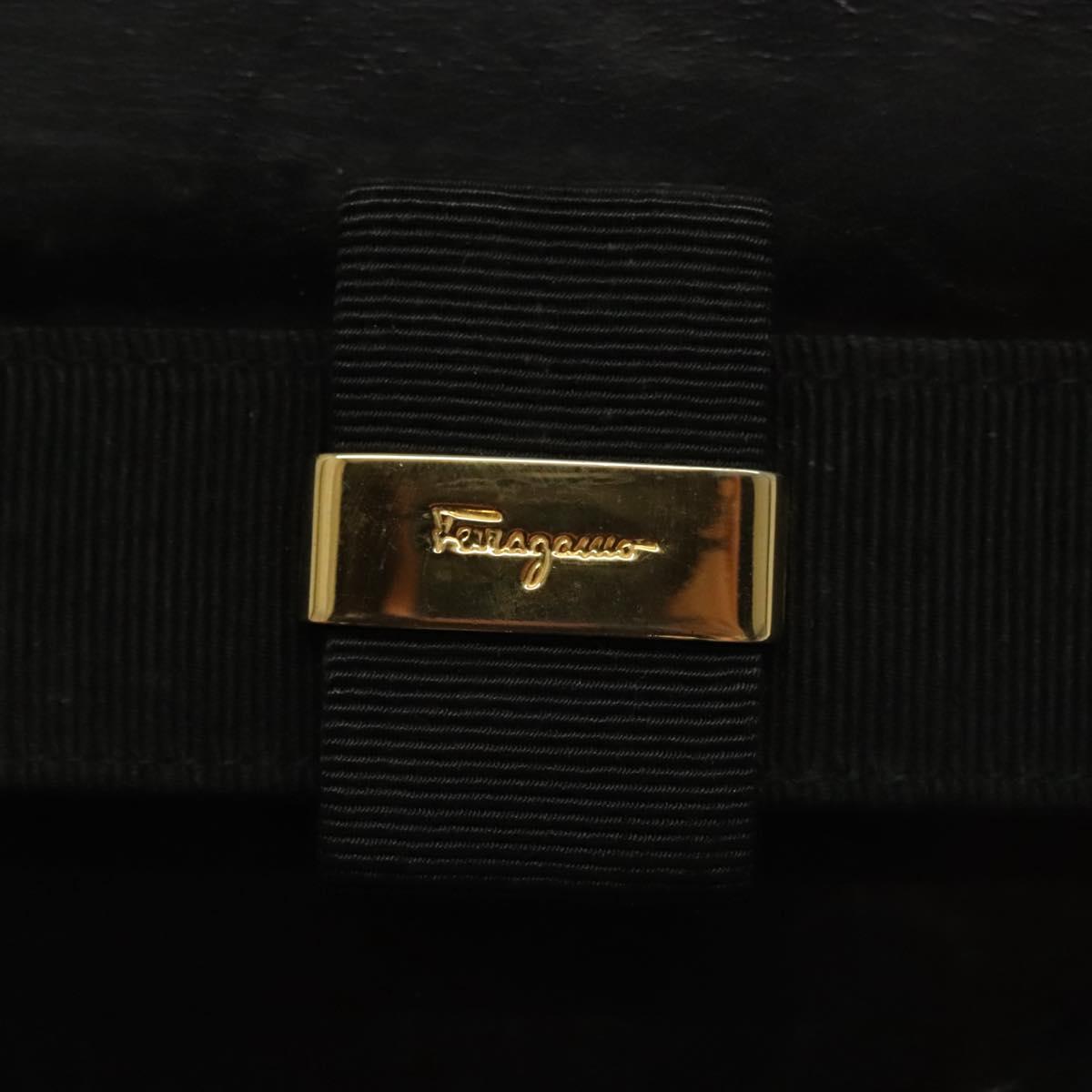 Salvatore Ferragamo Vala Hand Bag Leather Black Gold Auth BA4594