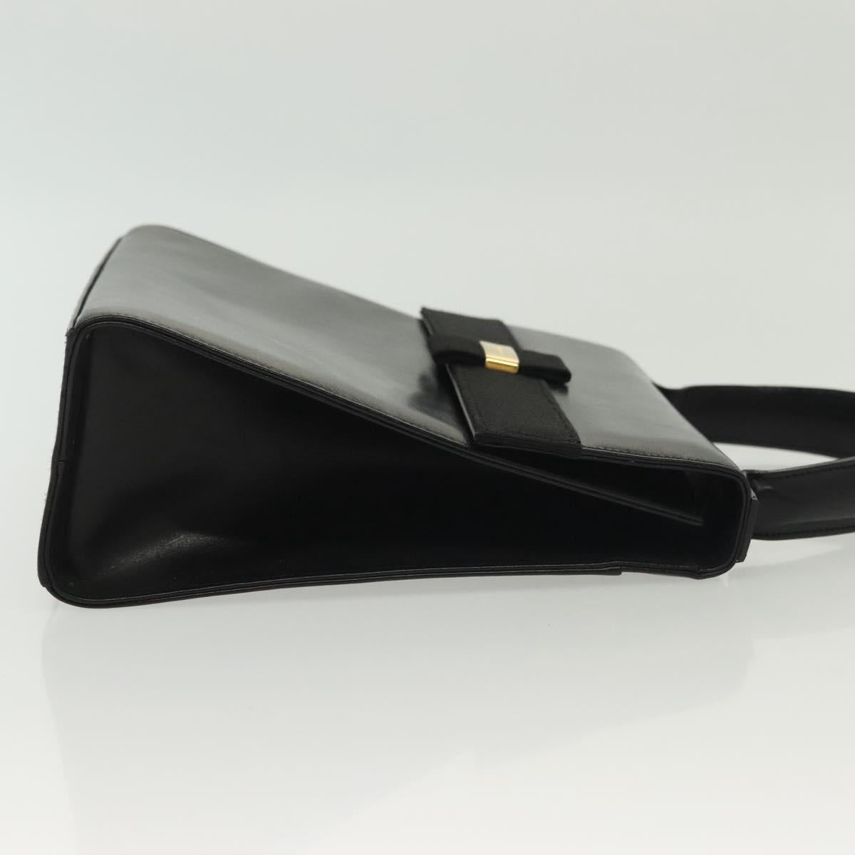 Salvatore Ferragamo Vala Hand Bag Leather Black Gold Auth BA4594