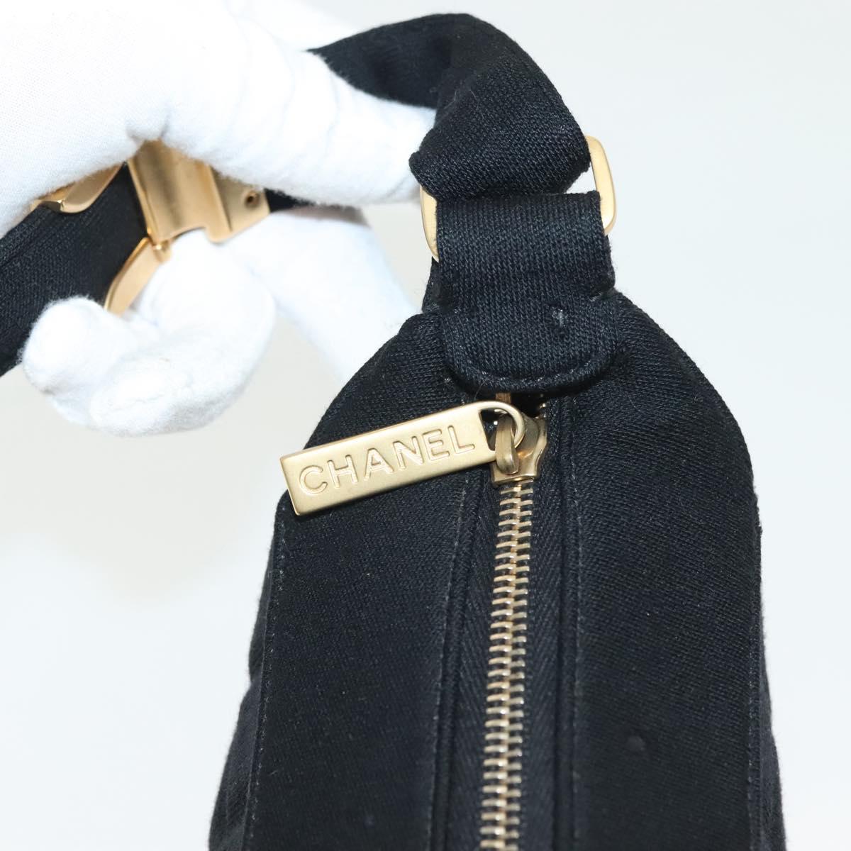 CHANEL COCO Mark Choco Bar Shoulder Bag Cotton Black Gold CC Auth BA4599