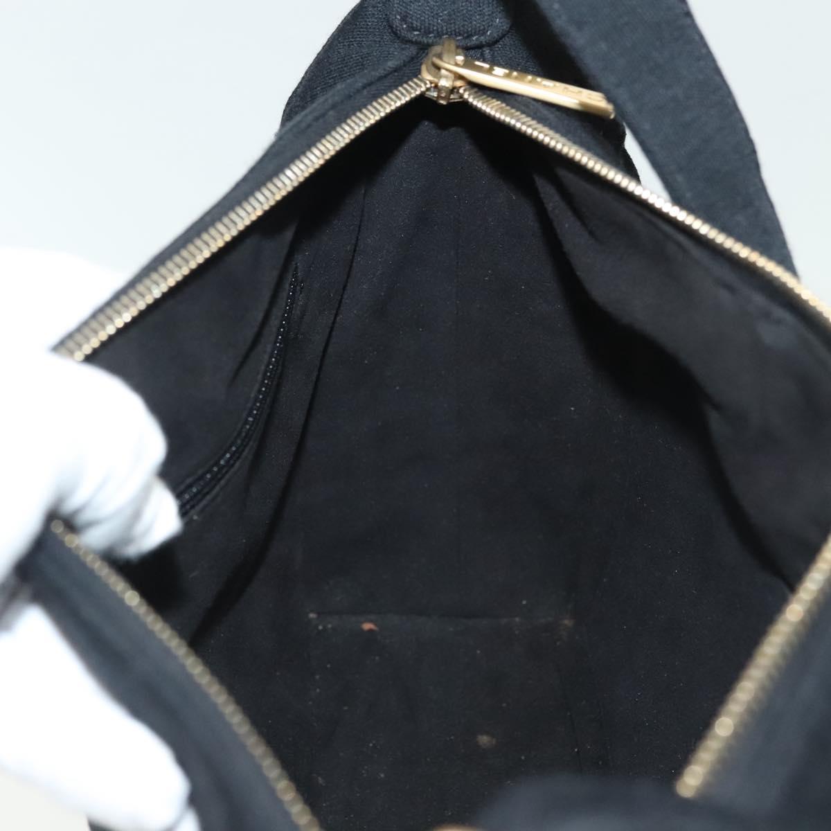 CHANEL COCO Mark Choco Bar Shoulder Bag Cotton Black Gold CC Auth BA4599