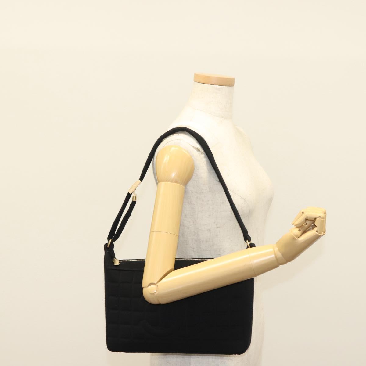 CHANEL COCO Mark Choco Bar Shoulder Bag Cotton Black Gold CC Auth BA4599