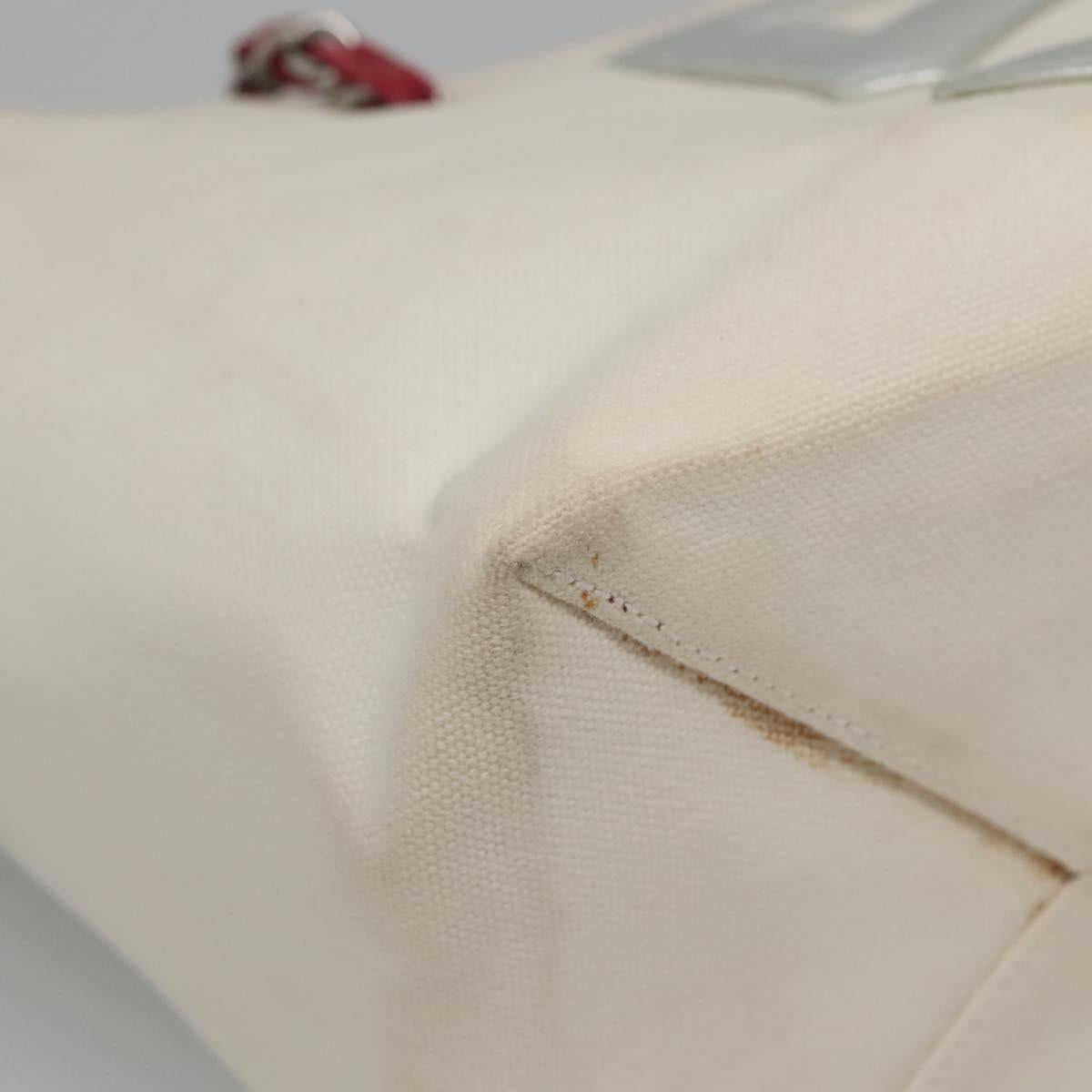 CHANEL Choco Bar COCO Mark Chain Hand Bag Canvas Beige Silver CC Auth BA4601