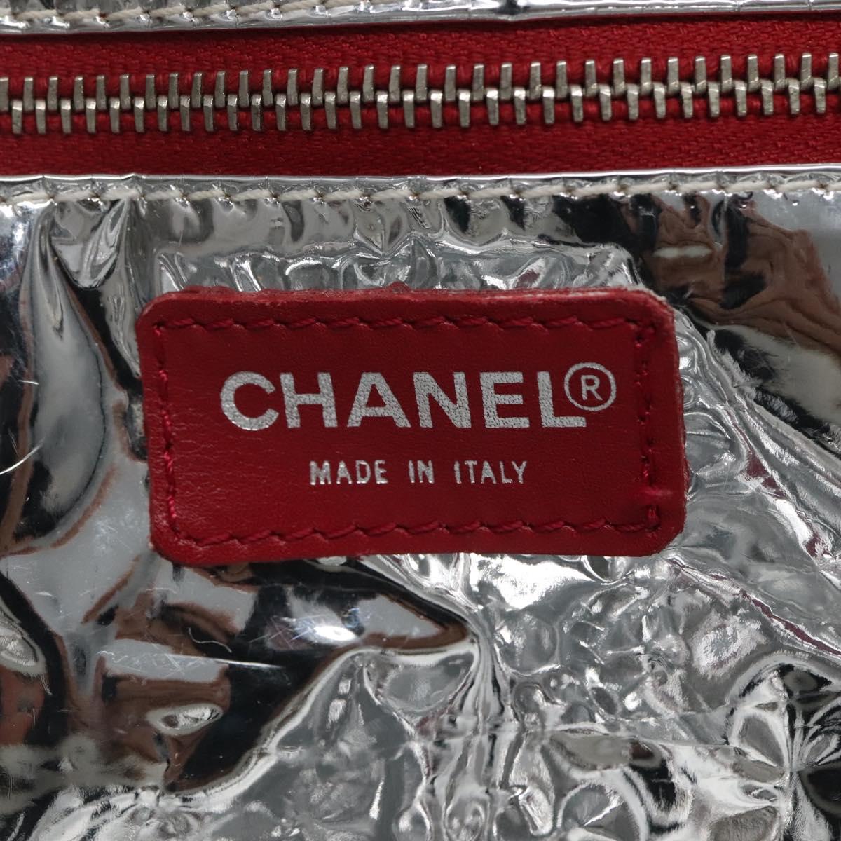 CHANEL Choco Bar COCO Mark Chain Hand Bag Canvas Beige Silver CC Auth BA4601