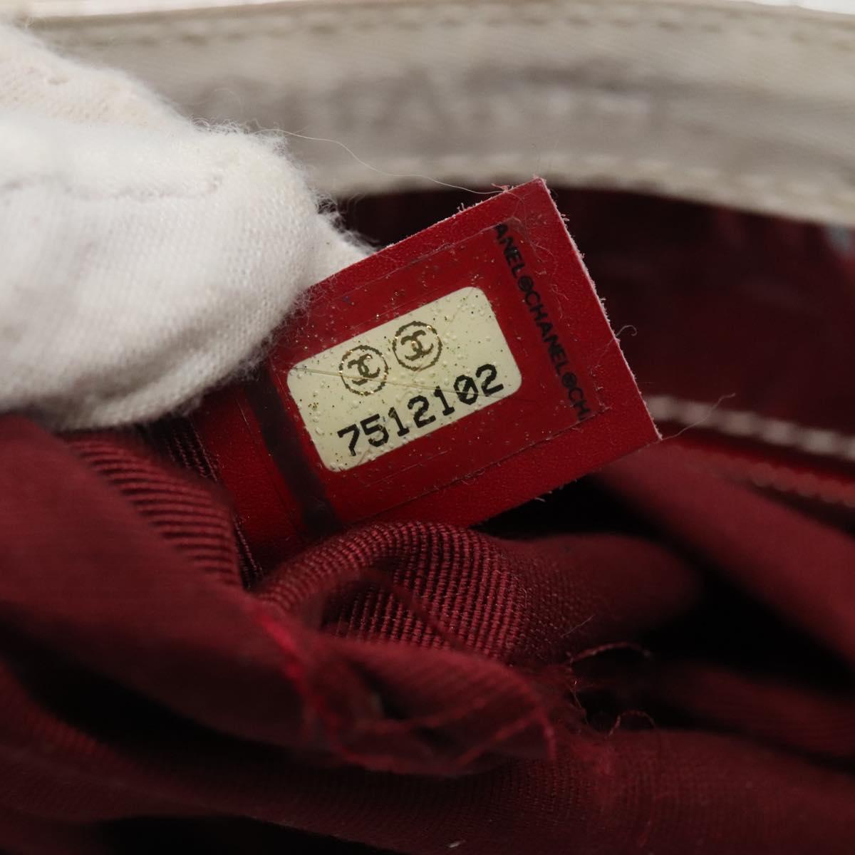 CHANEL Choco Bar COCO Mark Chain Hand Bag Canvas Beige Silver CC Auth BA4601