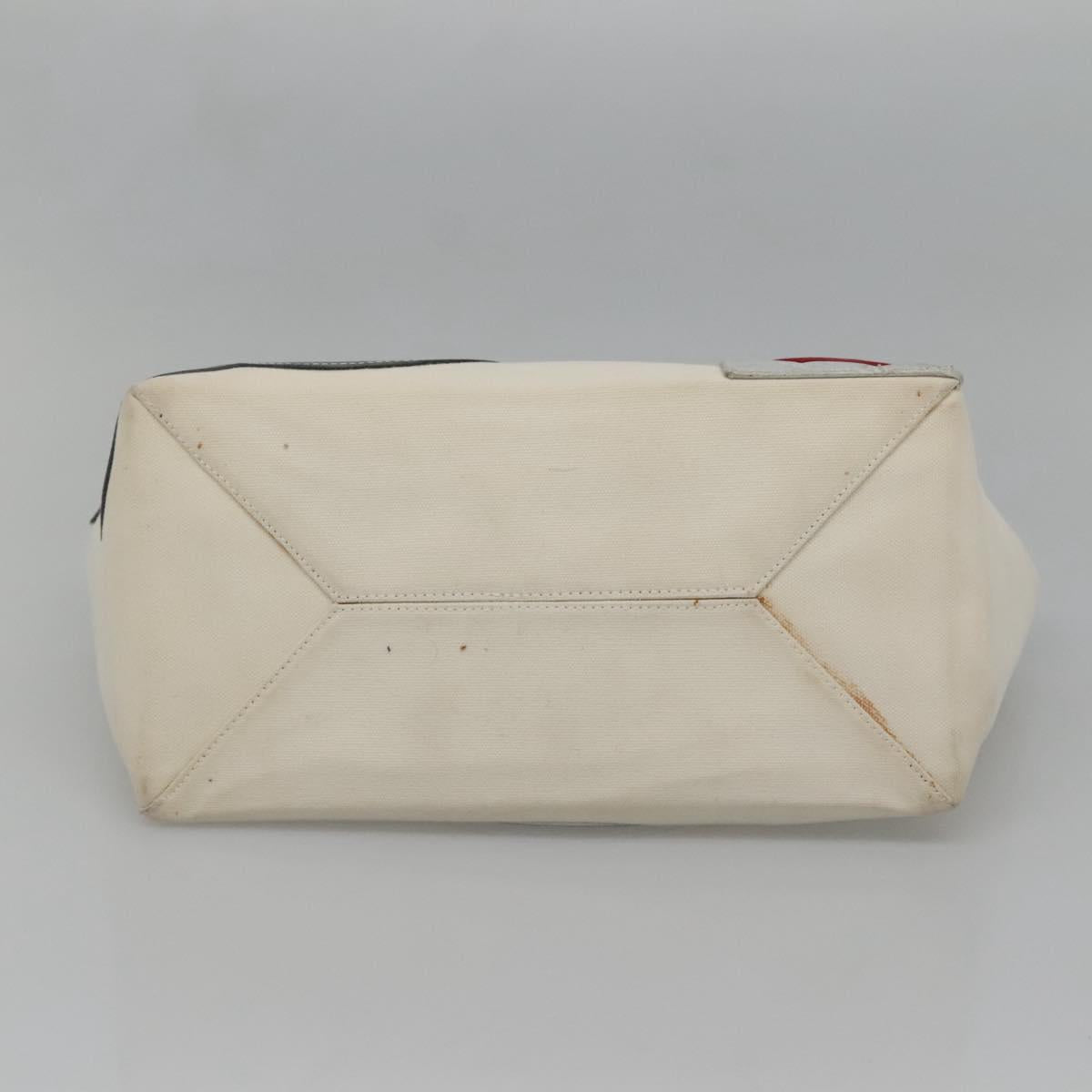 CHANEL Choco Bar COCO Mark Chain Hand Bag Canvas Beige Silver CC Auth BA4601