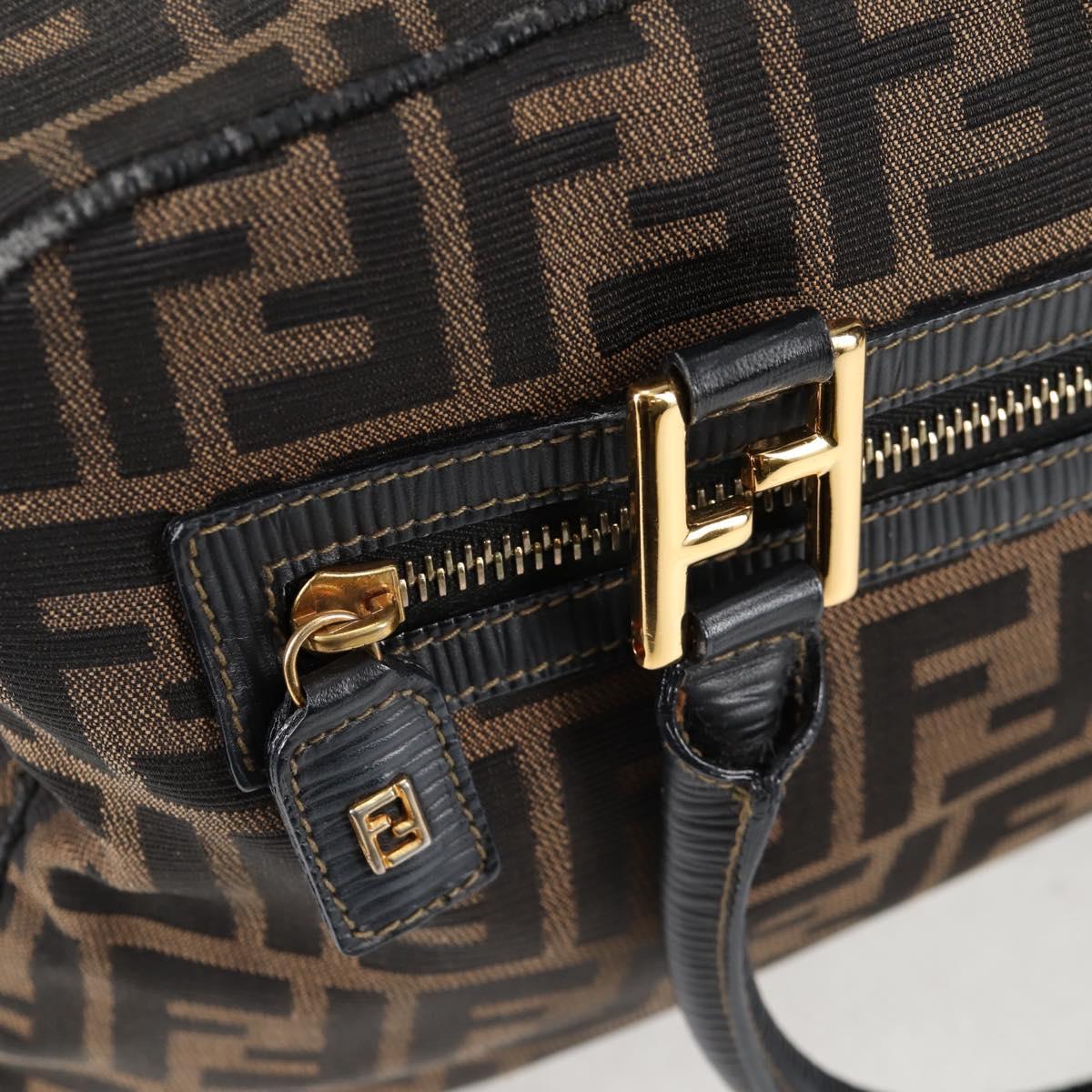 FENDI Zucca Canvas Hand Bag Black Brown gold Auth BA4615