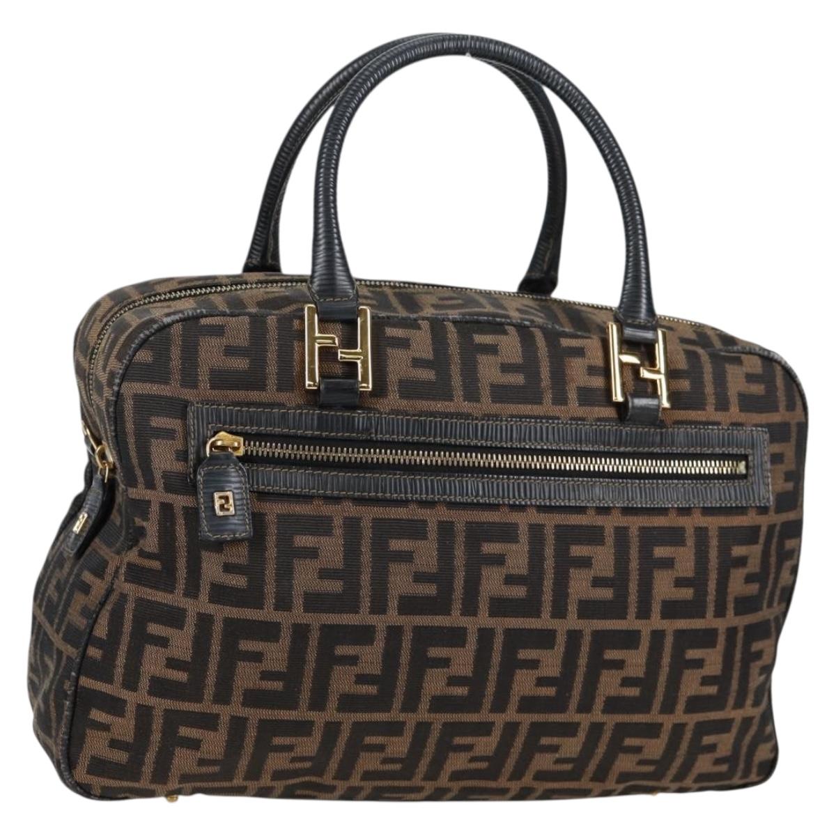 FENDI Zucca Canvas Hand Bag Black Brown gold Auth BA4615